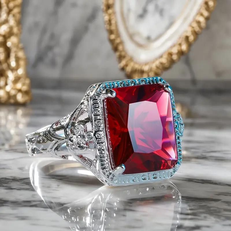 Designer 925 Sterling Silver Ruby Red Hollow Ring - Size 7 Size ONE SIZE - 1 Thumbnail