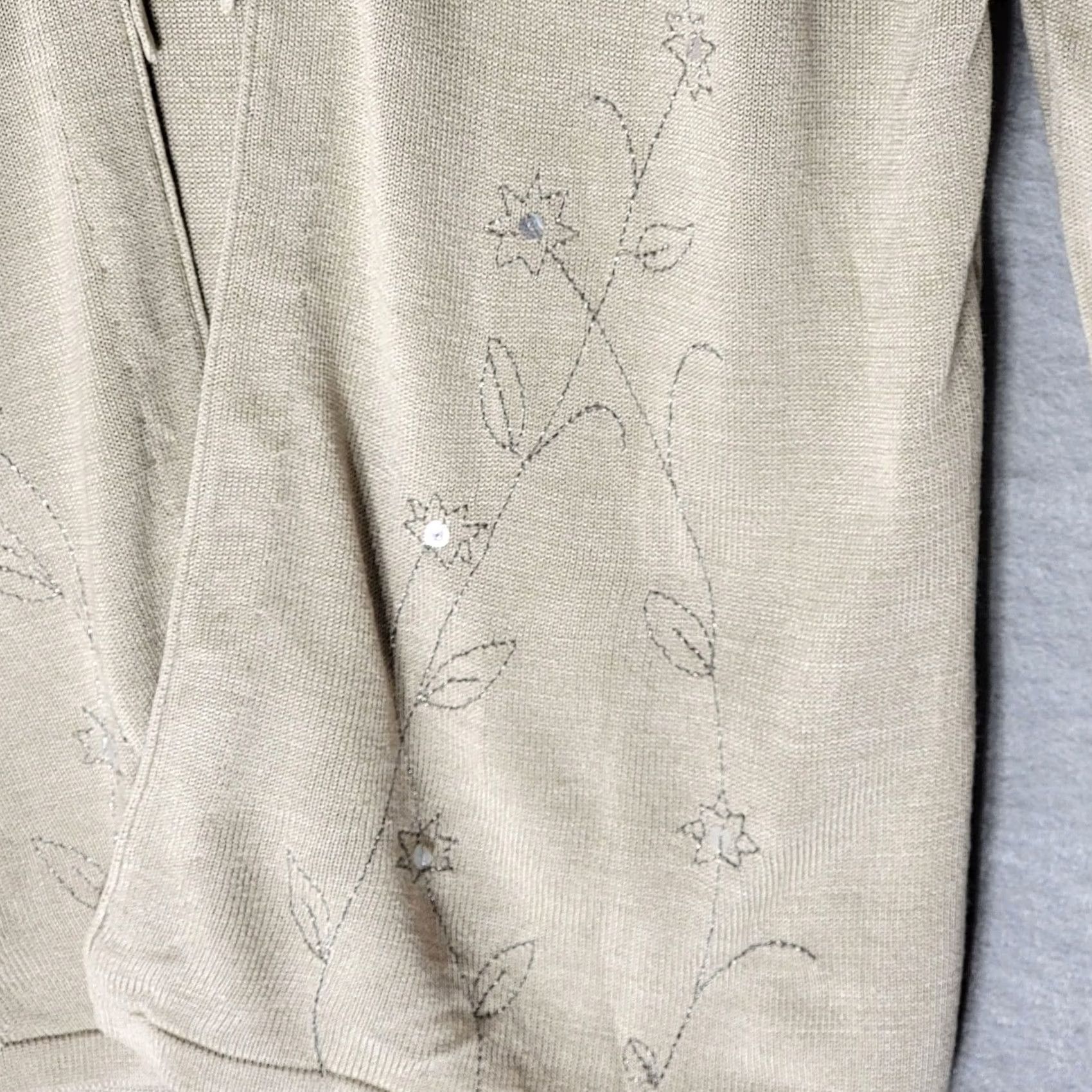 Vintage Norton McNaughton Silk Embroidered Sweater Sequin Beige Cami Ruffle Tie S Womens Pullover Vintage: No Size S / US 4 / IT 40 - 3 Thumbnail