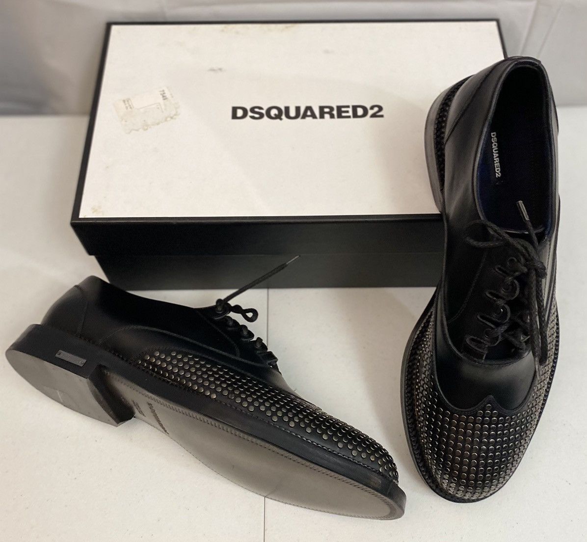 Dsquared2 Dsquared2 🇮🇹 Black Leather Metalhead Wingtip Derby 12 NEW Size US 12 / EU 45 - 3 Thumbnail
