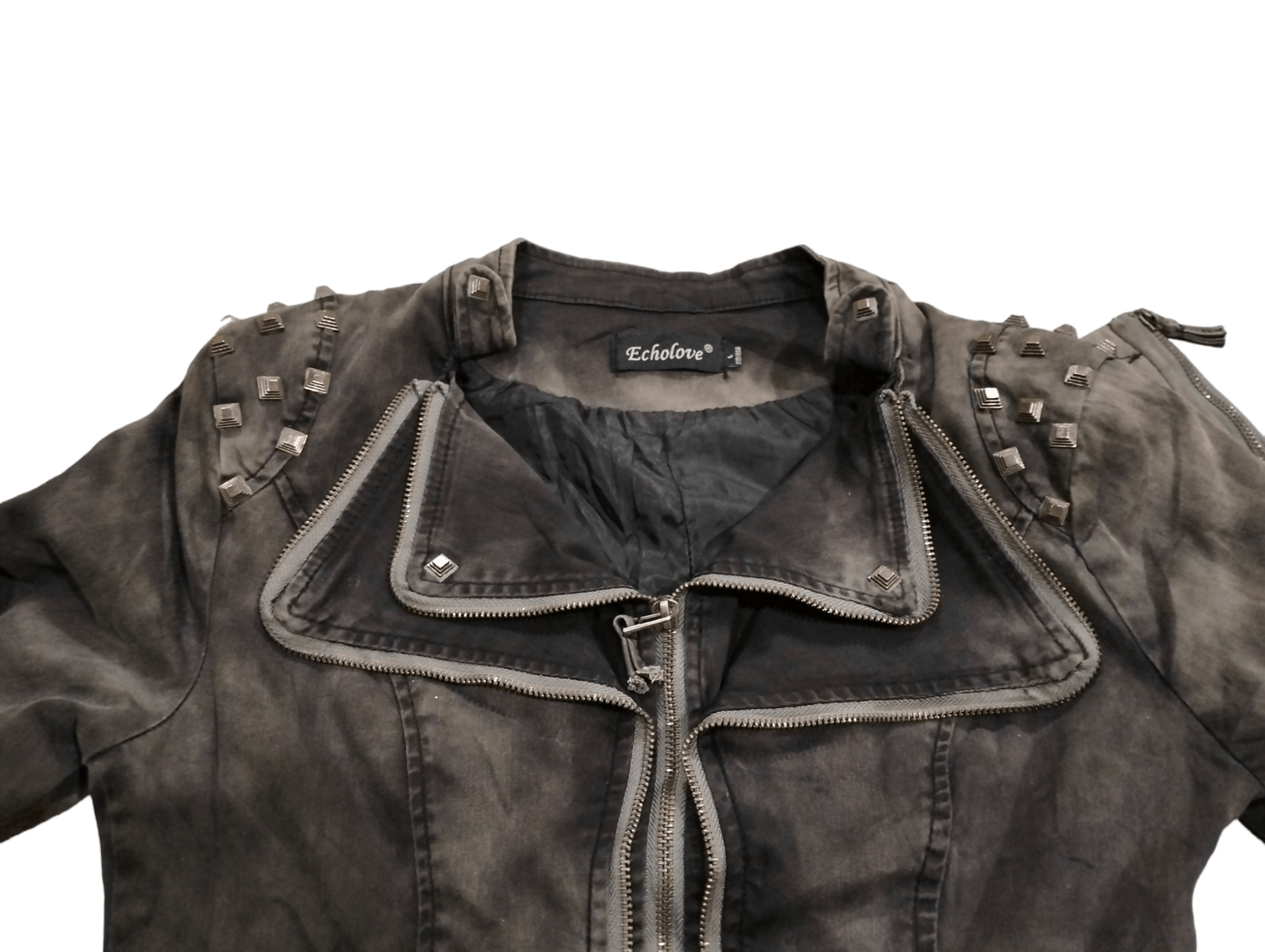 Japanese Brand RARE💥Echolove Zippers and Studs Black Washed Denim Jacket Size S / US 4 / IT 40 - 4 Thumbnail