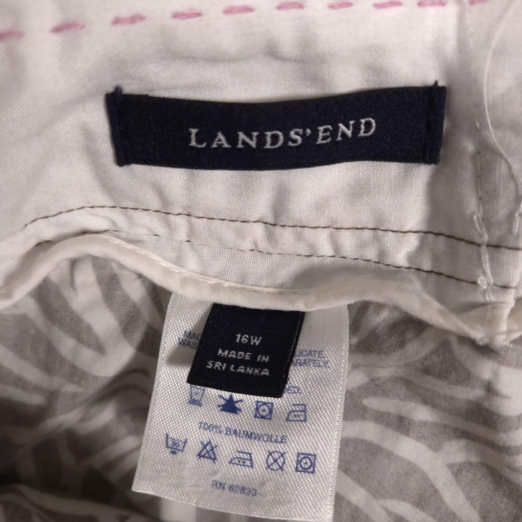 Lands' End Lands' End Skirt Womens 16W Brown White Leaf Print Drawstring Hem Pockets Beach Casual Travel 100% Cotton Size 38" / US 16 / IT 52 - 5 Thumbnail
