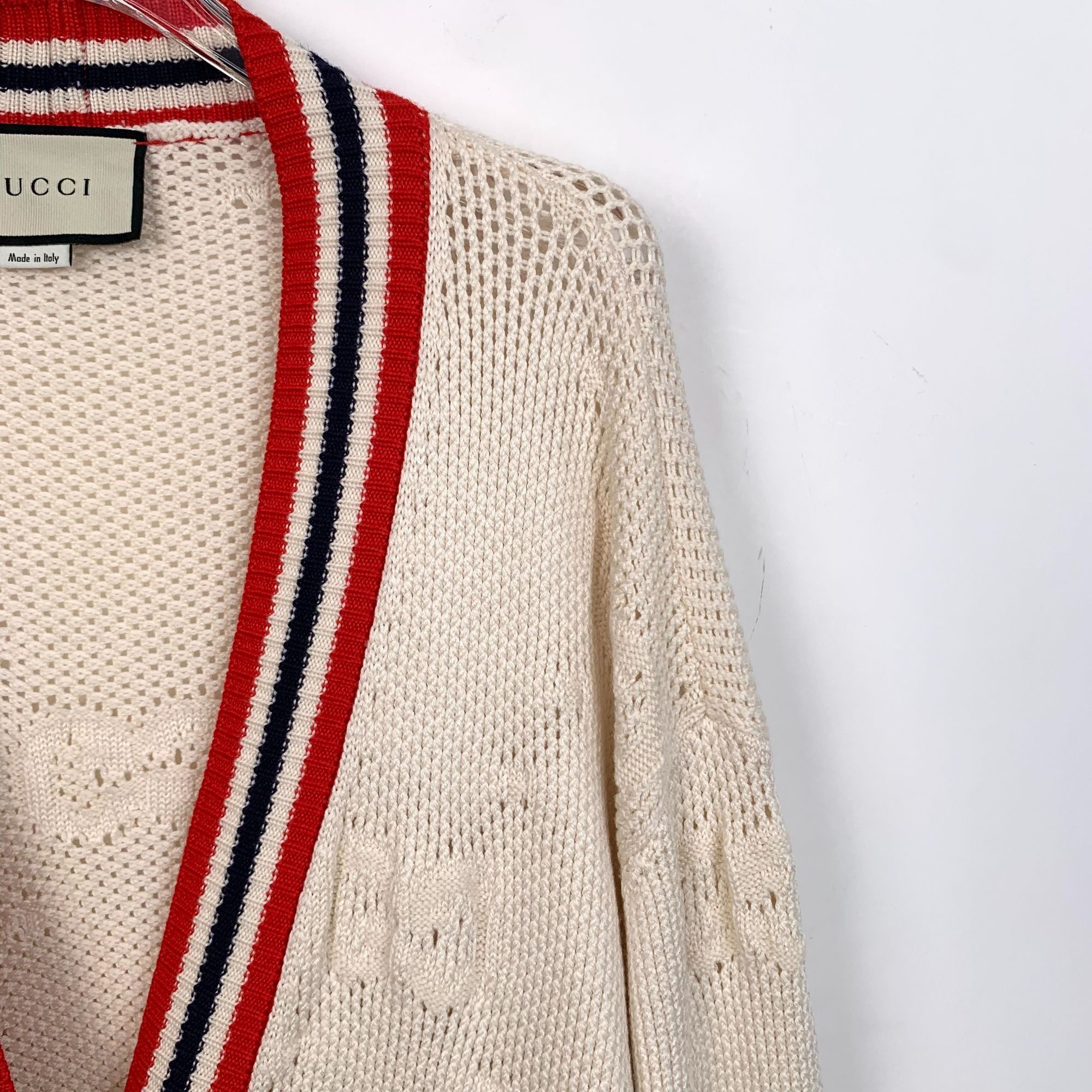 Gucci Gucci Beige Double G Full Logo Knitted Cardigan With Red & N Size M / US 6-8 / IT 42-44 - 7 Thumbnail