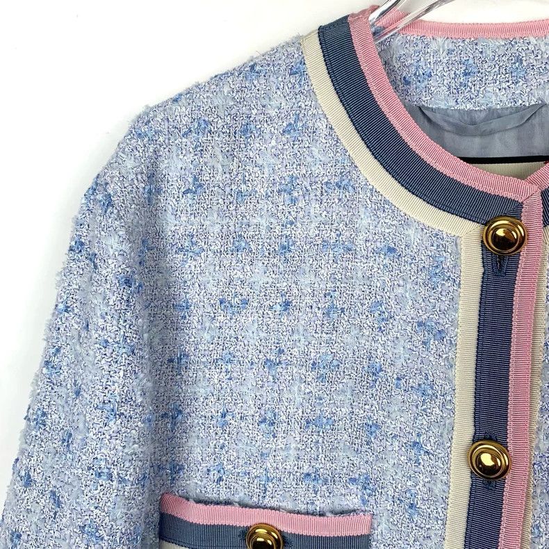 Gucci Gucci Size 38 Gold button tweed blue small fragrance style Size US XXS / EU 40 - 3 Thumbnail