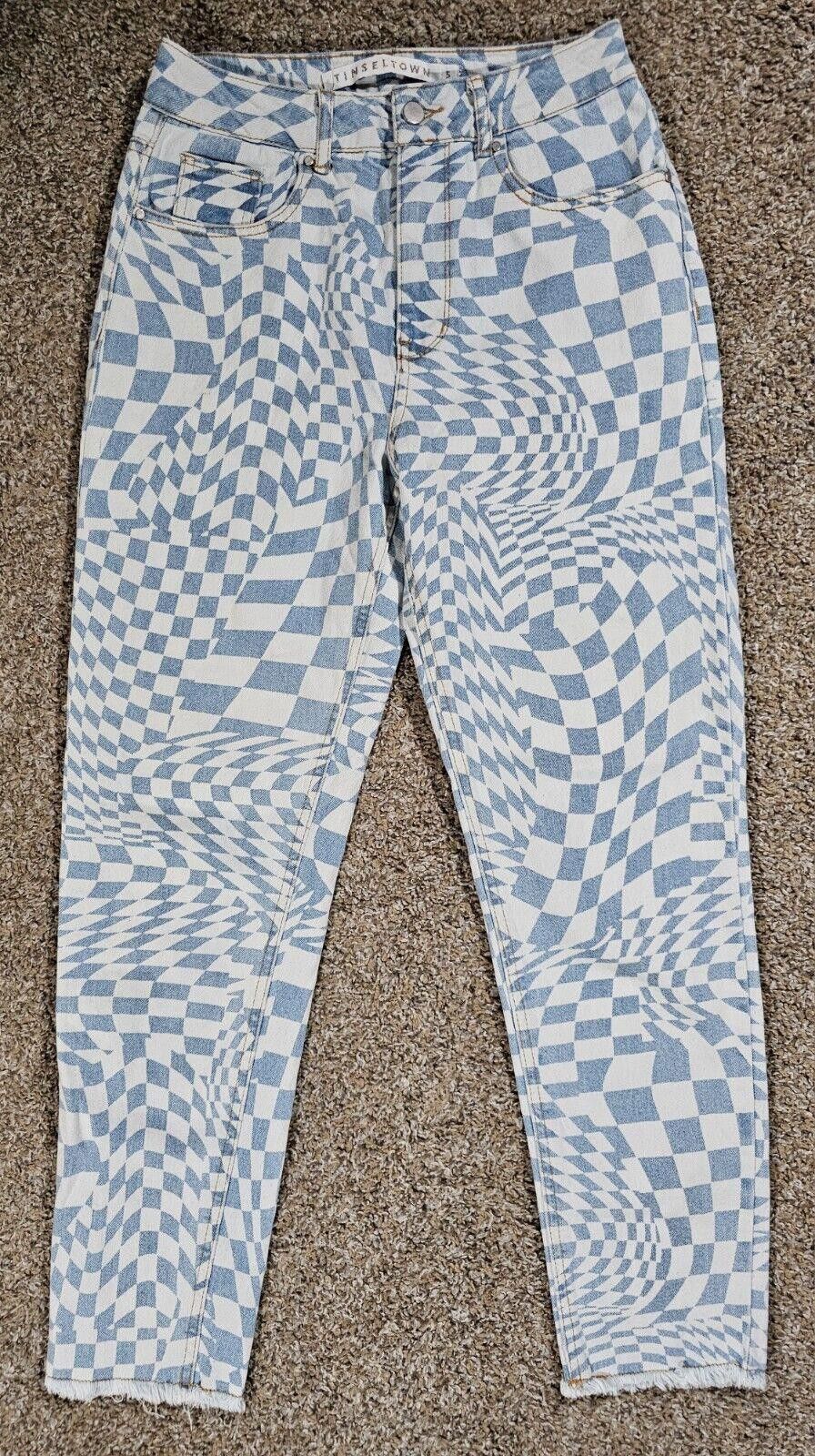 Designer tinseltown optical illusion trippy 5 jean Fray Hems Distress Size 30" / US 8 / IT 44 - 1 Thumbnail