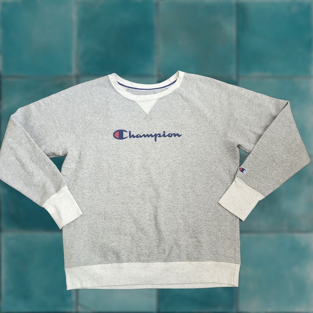 Champion Champion Sweatshirt Logo Crewneck Men's Large Gray Heavyweight 90s Sports Pullover, Cotton, Machine Washable Size US L / EU 52-54 / 3 - 1 Thumbnail