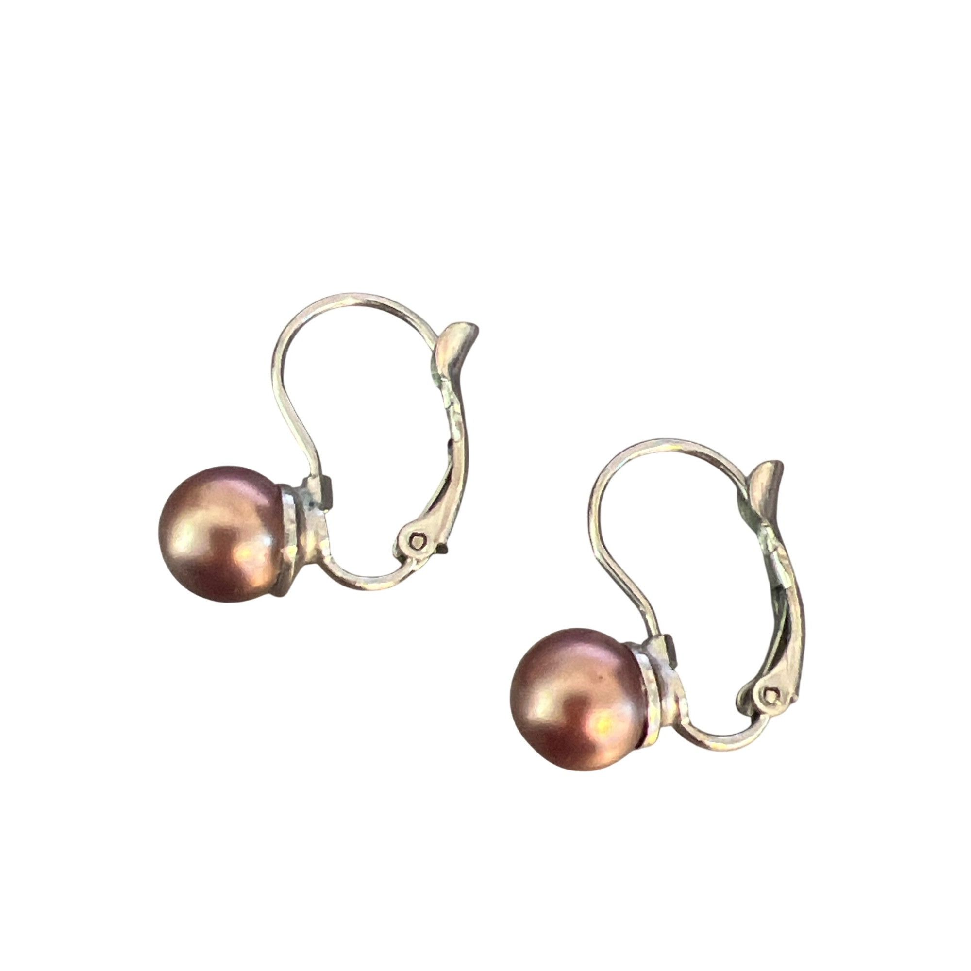 Other Vtg Silver Tone Leverback Faux Copper Pearl Drop Earrings Le Size ONE SIZE - 3 Thumbnail