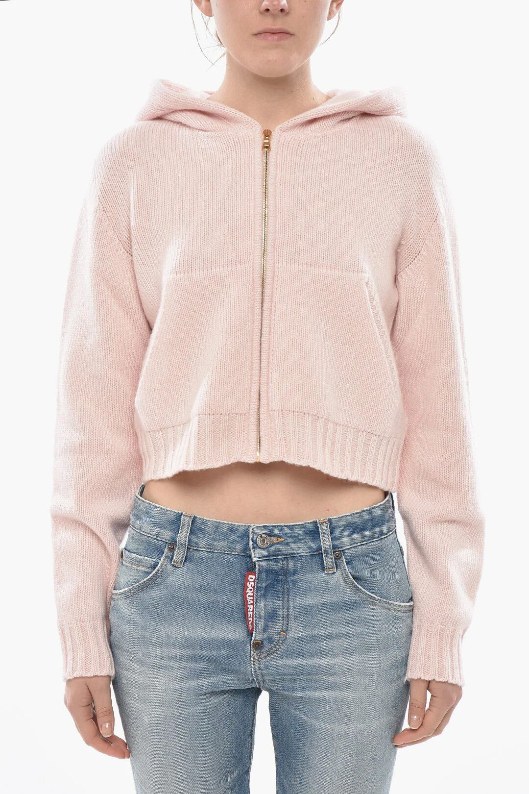 Palm Angels og1mm0326 Full-Zip Knit Hooded Sweater in Pink Size S / US 4 / IT 40 - 1 Thumbnail