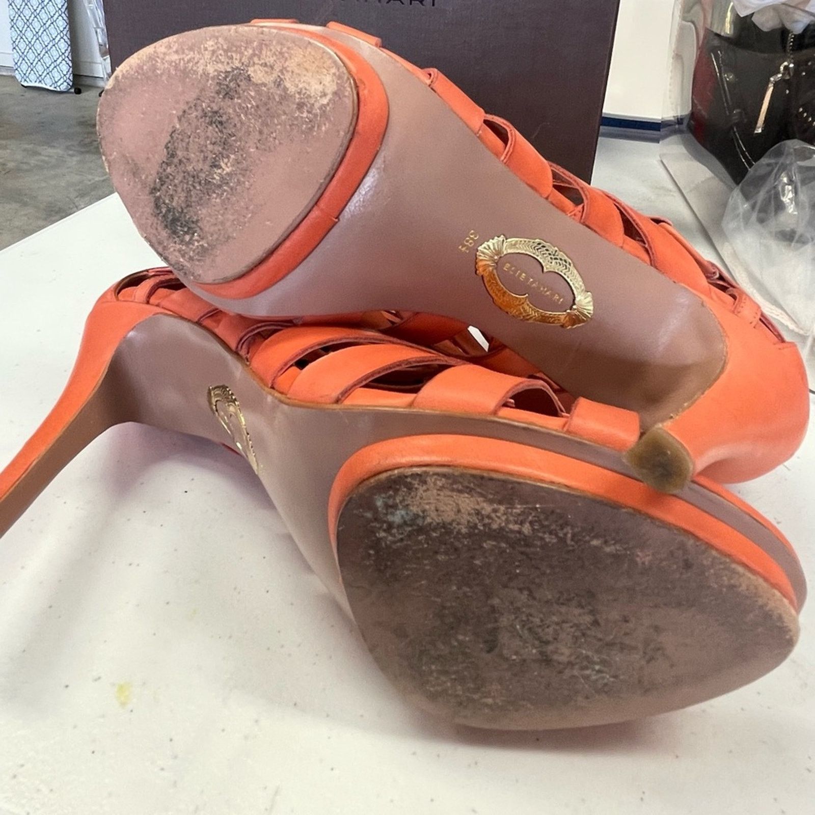 Elie Tahari Tahari orange, cage/basket women’s platform heels size 8 1/2 Size US 8.5 / IT 38.5 - 8 Thumbnail