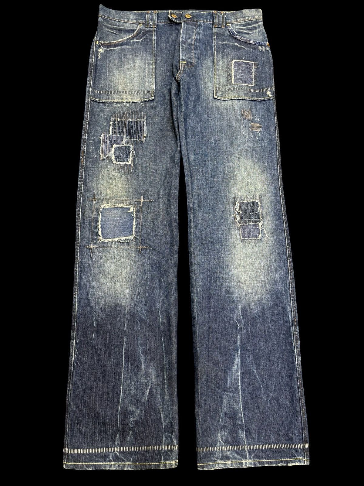 Japanese Brand 💥Patchwork💥Sick 90s Japan Rags Patchwork Recons Denim F470 Size US 36 / EU 52 - 1 Thumbnail