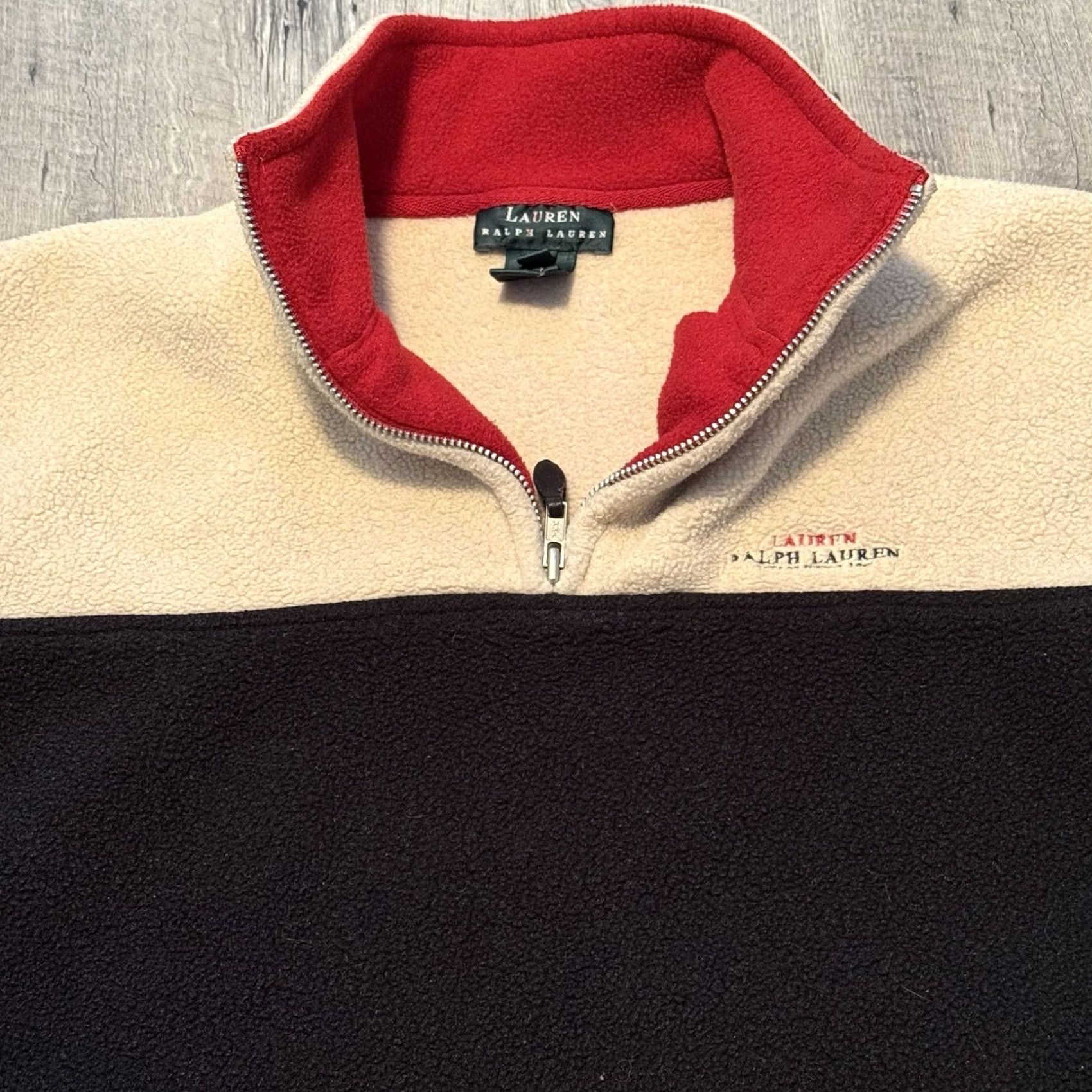 Ralph Lauren Lauren Ralph Lauren Women Medium Black Beige 1/4 Zip Fleece Pullover USA Size M / US 6-8 / IT 42-44 - 3 Thumbnail