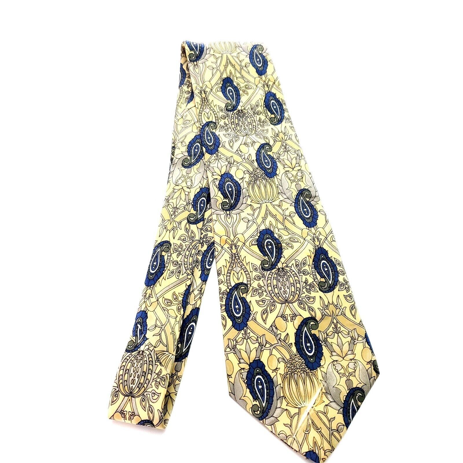Vintage Geoffrey Beene Silk Tie Print Yellow Blue Italy Short Size ONE SIZE - 6 Thumbnail