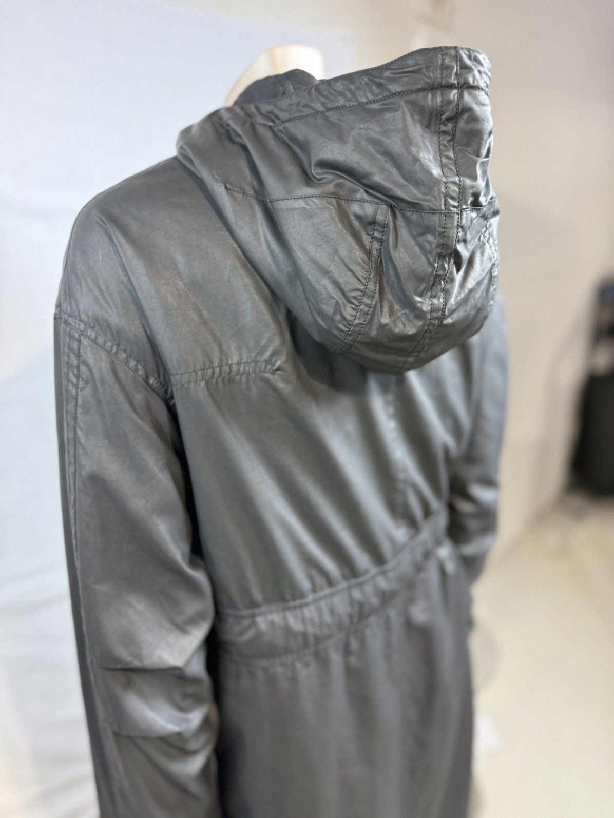 Haider Ackermann LAST DROP Waxed Black Cupro Blend Grey Belt Oversized Parka Size US M / EU 48-50 / 2 - 7 Thumbnail