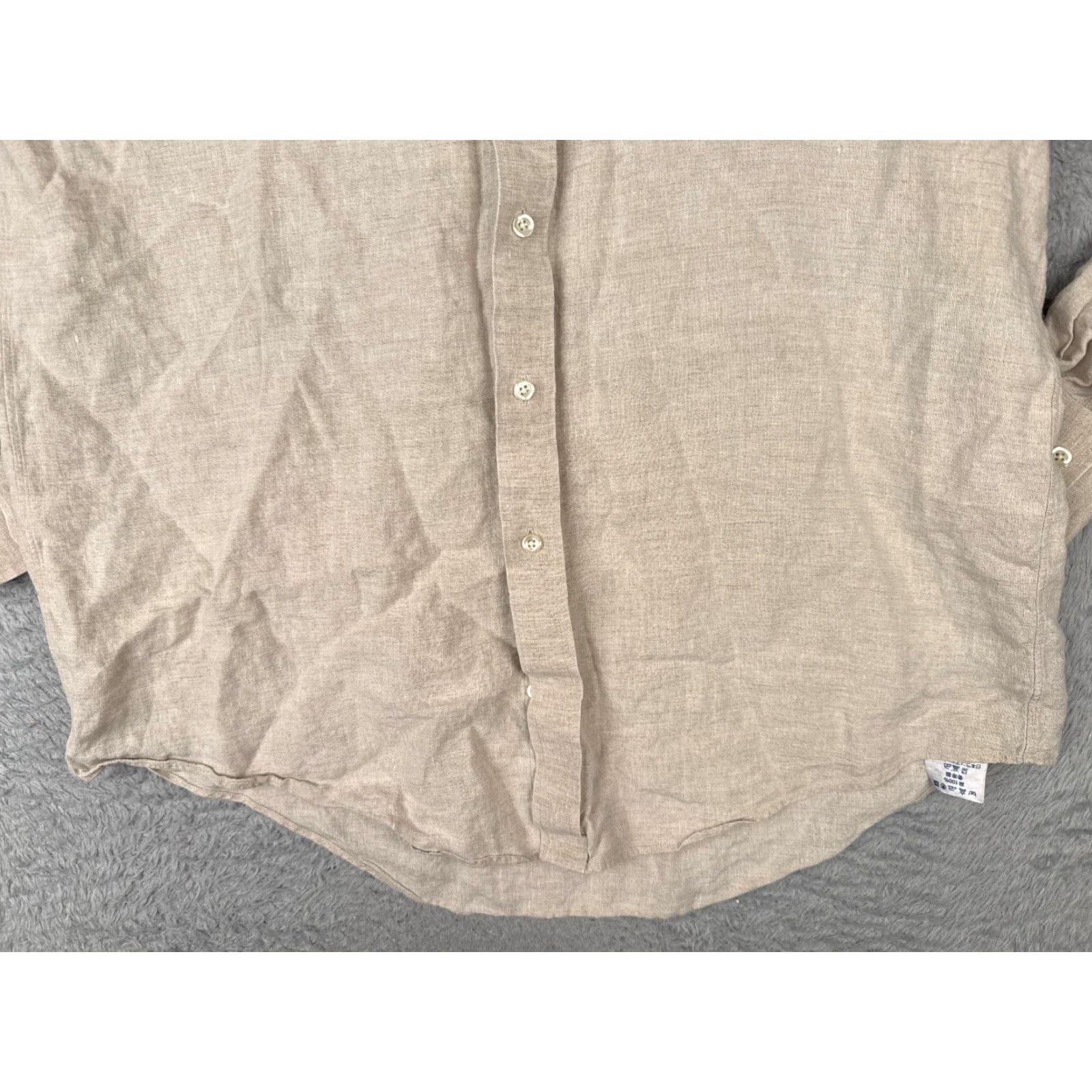 Lands' End Lands' End Mens Button-Up Shirt Beige Cotton Long Sleeve with Pockets 16.5-34 Size Regular Slimming Pocketed Casual Workwear Size US XL / EU 56 / 4 - 5 Thumbnail