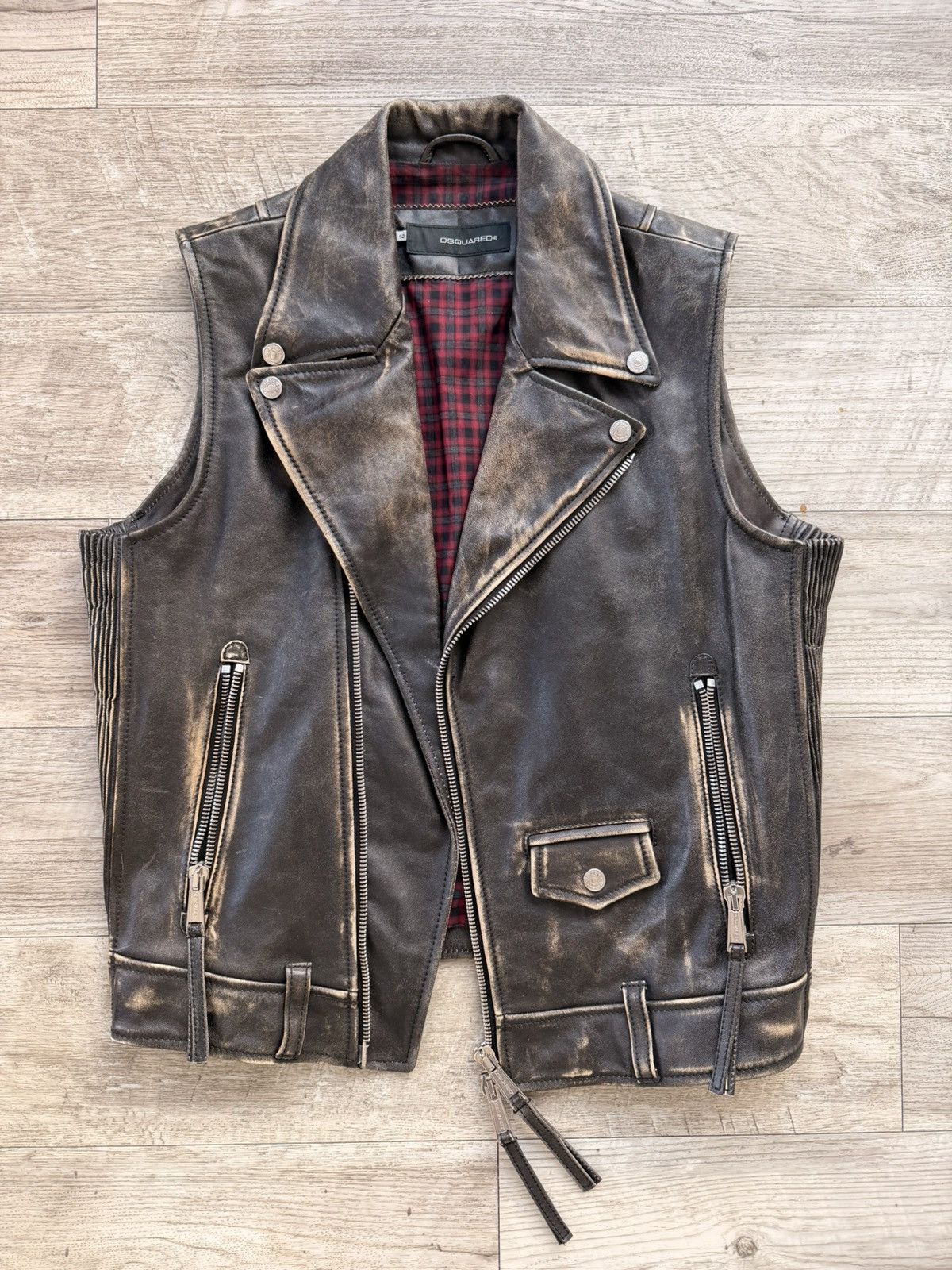 Dsquared2 Heavy Leather Biker Vest Size US L / EU 52-54 / 3 - 1 Thumbnail