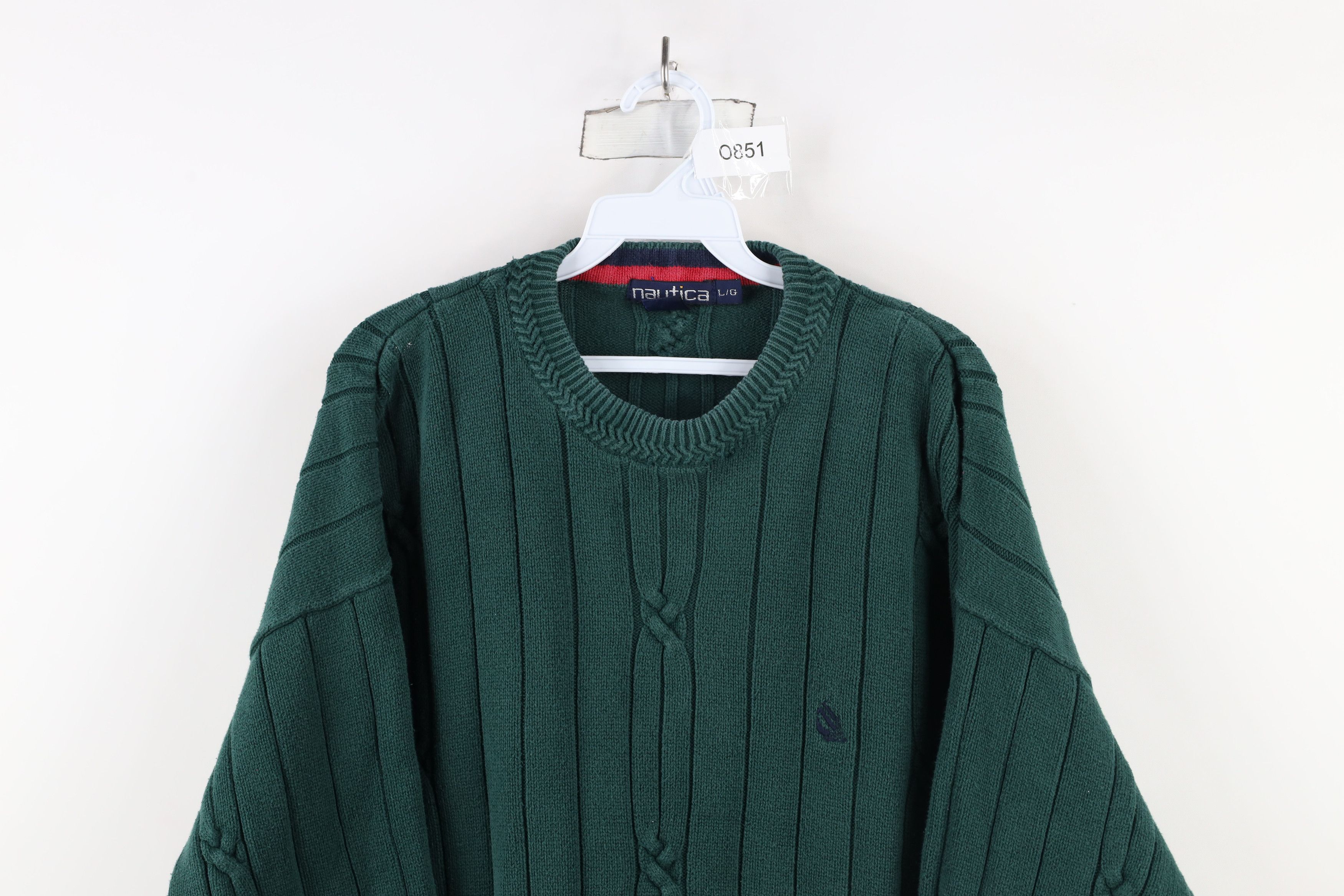 Nautica Vintage 90s Nautica Chunky Ribbed Cable Knit Sweater Green Size US L / EU 52-54 / 3 - 2 Thumbnail