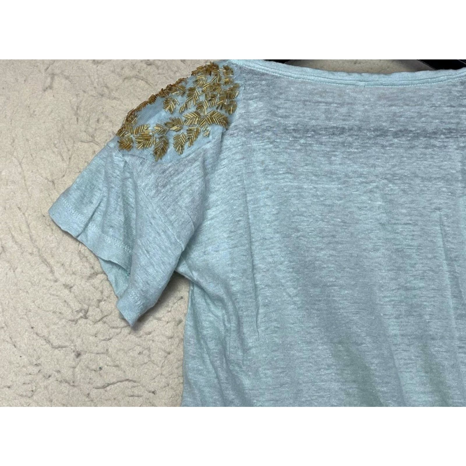 Vintage Maria Filo Women Blue 100% Linen Short Sleeve Top Size Medium Crew Neck Studded Casual Tops M Womens Size M / US 6-8 / IT 42-44 - 5 Thumbnail