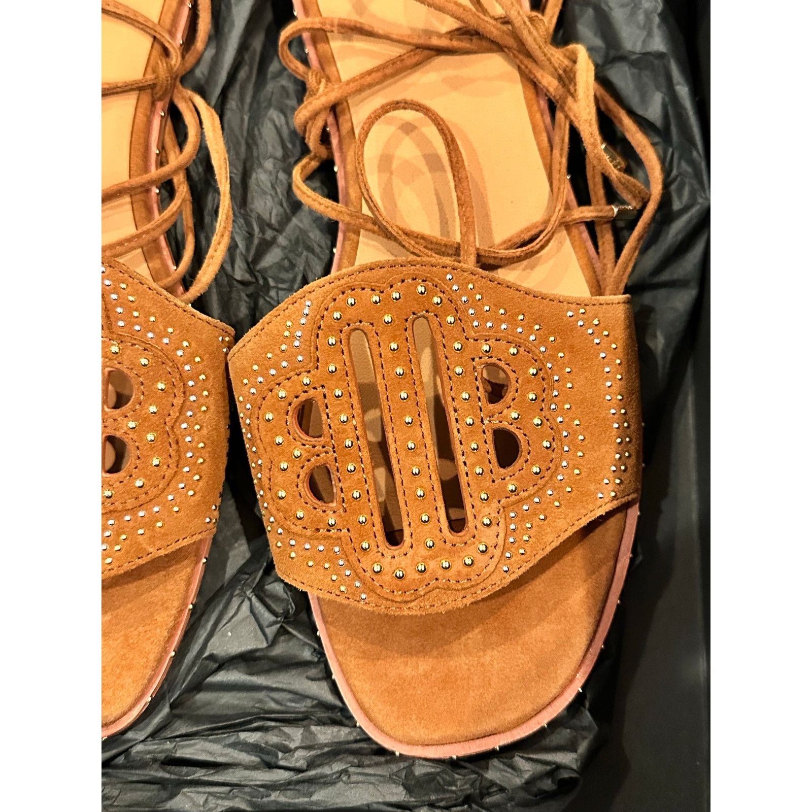 Maje NEW MAJE Flat Studded Lace Up Sandals Camel size 40 / 9.5 Size US 6.5 / IT 36.5 - 7 Thumbnail