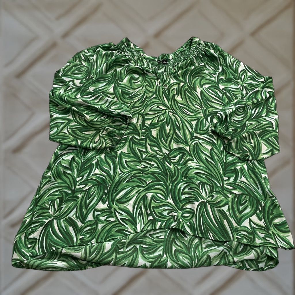 Vintage VINTAGE New Directions Tunic Blouse Womens 2XL Green Long Sleeve Tropical Casual Top Size XXL / US 16-18 / IT 52-54 - 1 Thumbnail