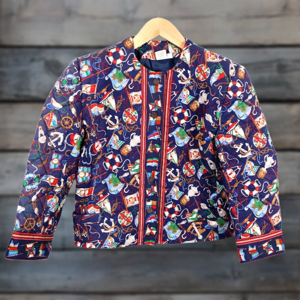 Vera Bradley Vera Bradley Nautical Quilted Jacket Womens Large Padded Blue Casual Apparel Size L / US 10 / IT 46 - 1 Thumbnail