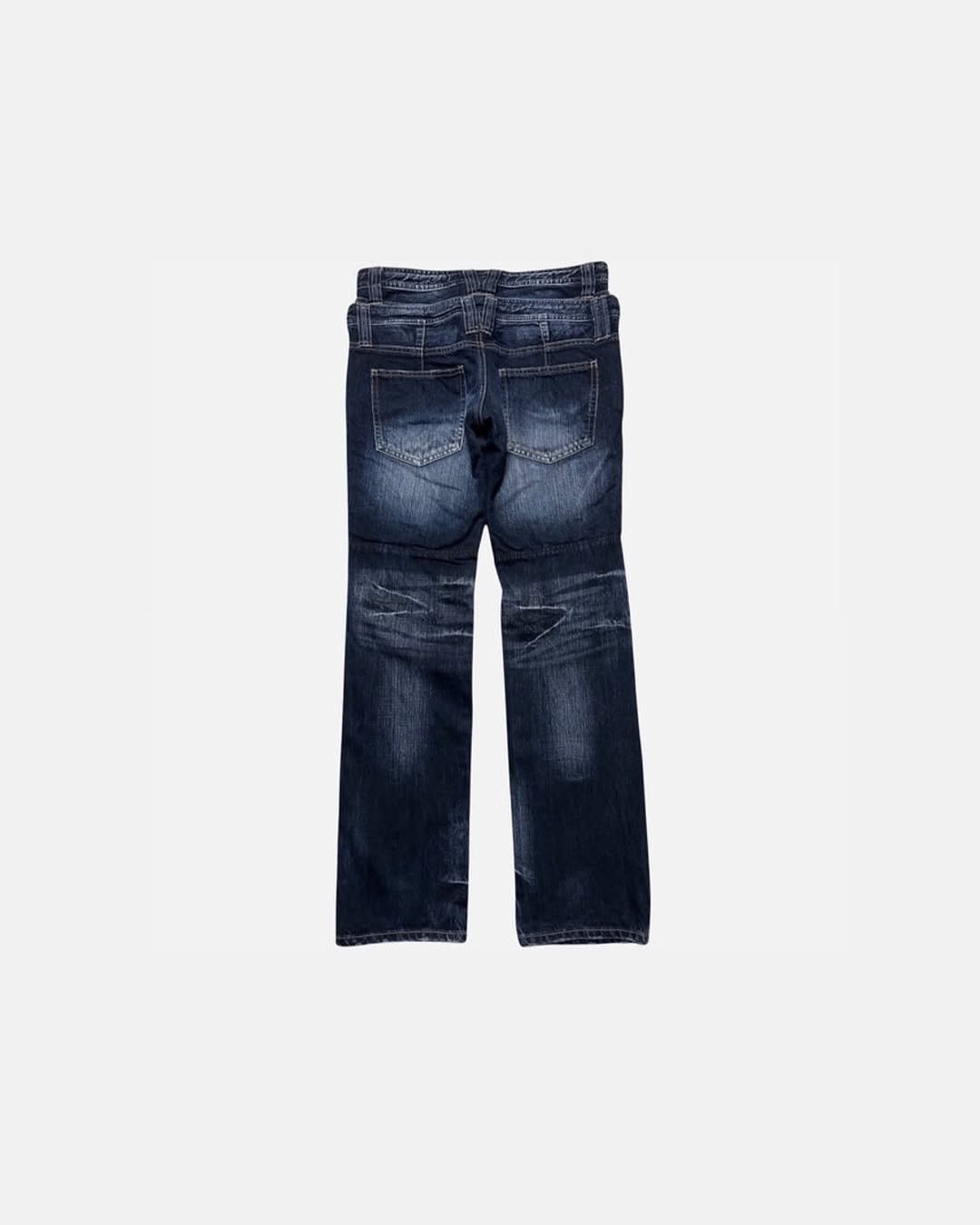 Japanese Brand × PPFM × Seditionaries PPFM Double Waist Distressed Denim Punk Style Blue Size US 35 - 2 Thumbnail