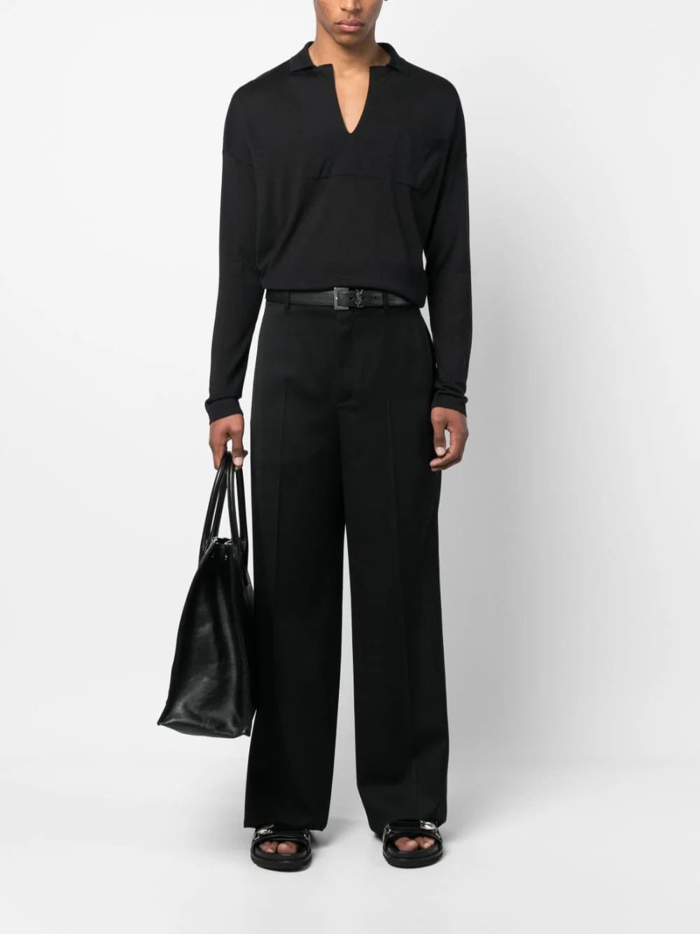 Saint Laurent Paris o1s1wg111224 Long Sleeve Knitwear in Black Size US XL / EU 56 / 4 - 2 Thumbnail
