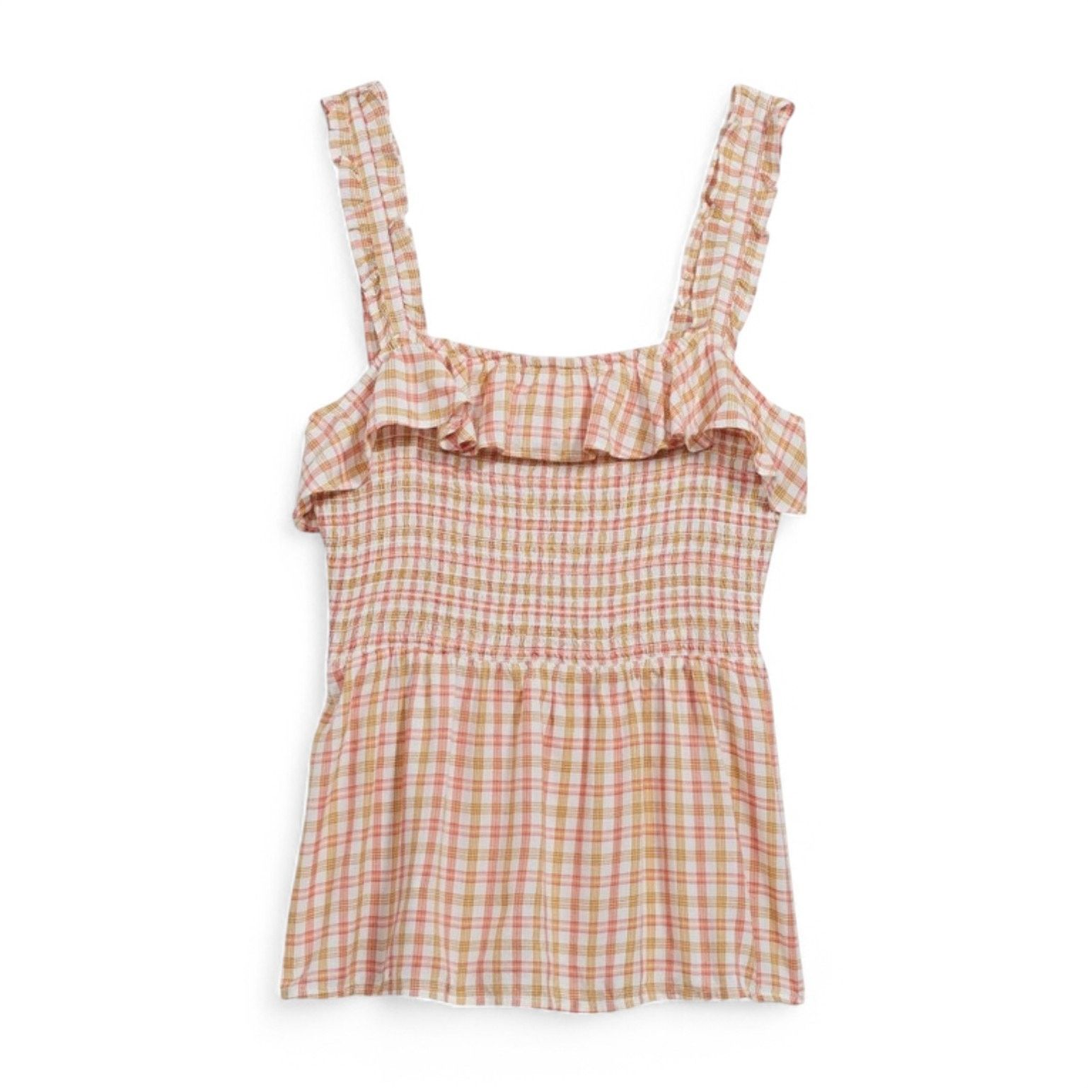 Old Navy Old Navy Ruffled Smocked Bodice Plaid Sleeveless Top Large Size L / US 10 / IT 46 - 1 Thumbnail
