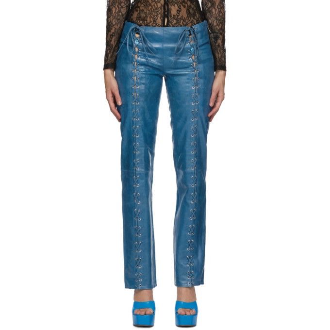 image of Saks Potts Christina Leather Pants in Blue, Women's (Size 26)