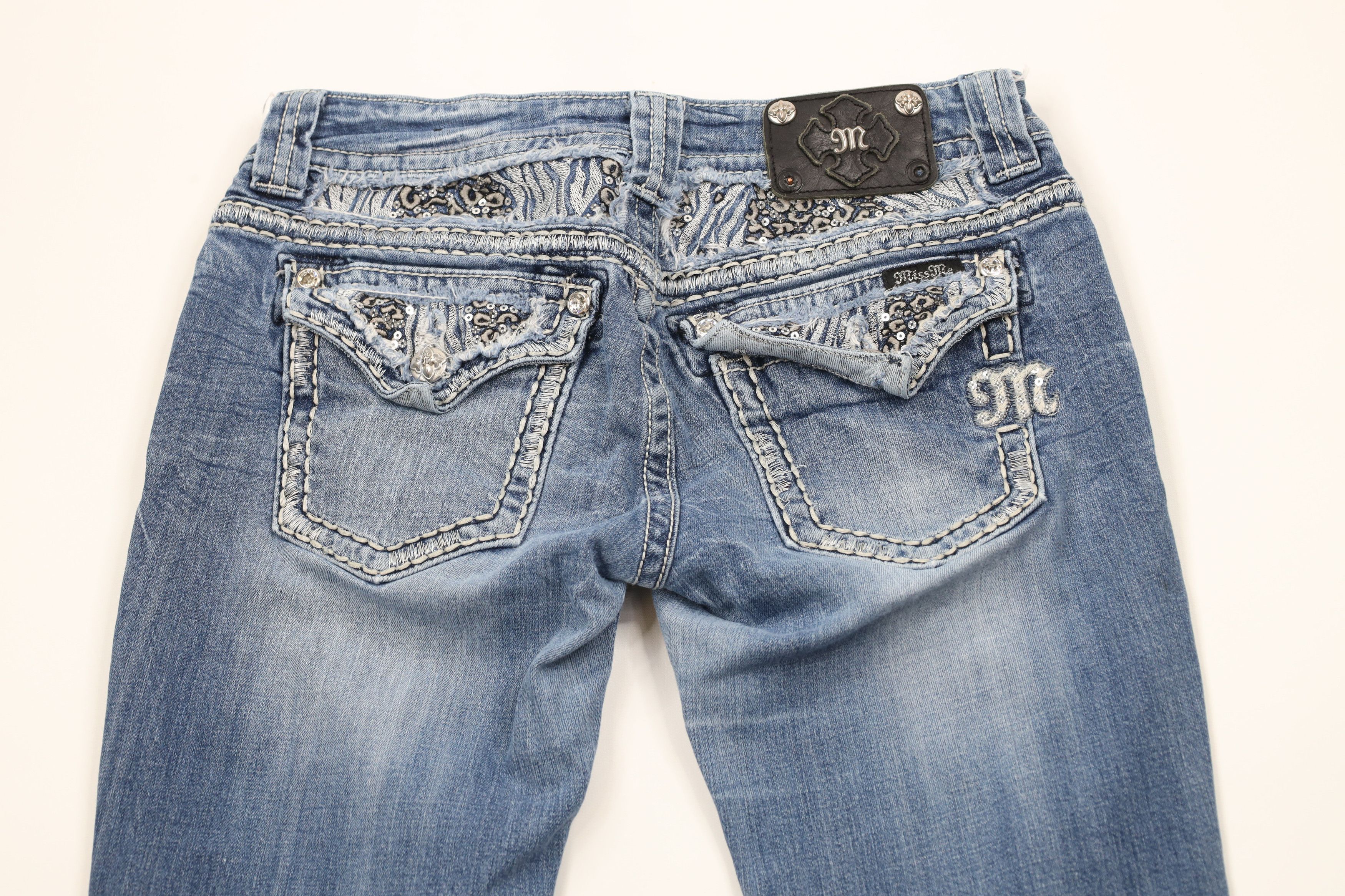 Miss Me × Vintage Miss Me Thick Stitch Sequin Flared Bootcut Denim Jeans Size 29" - 10 Thumbnail
