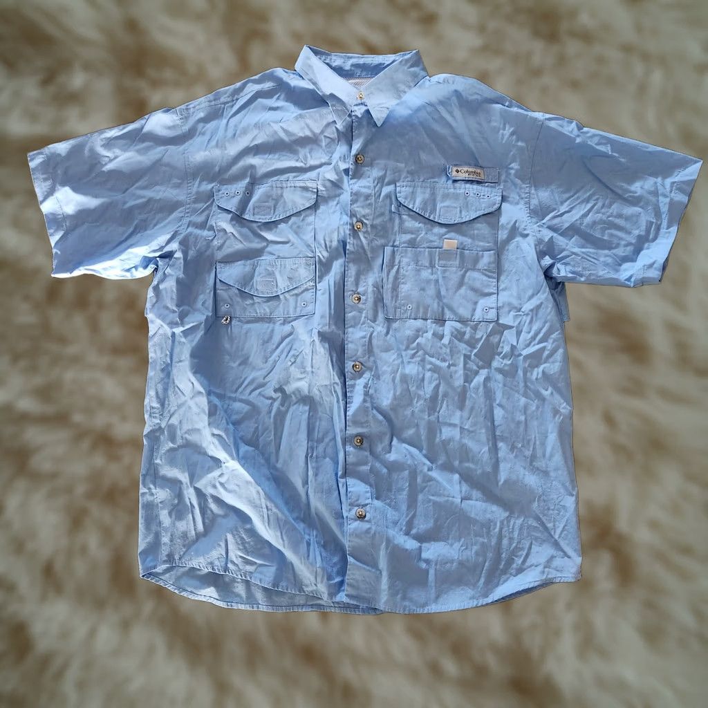 Vintage Columbia Shirt Mens Large PFG Omni-Shade Blue Performance Fishing Vented Pockets Size US L / EU 52-54 / 3 - 1 Thumbnail