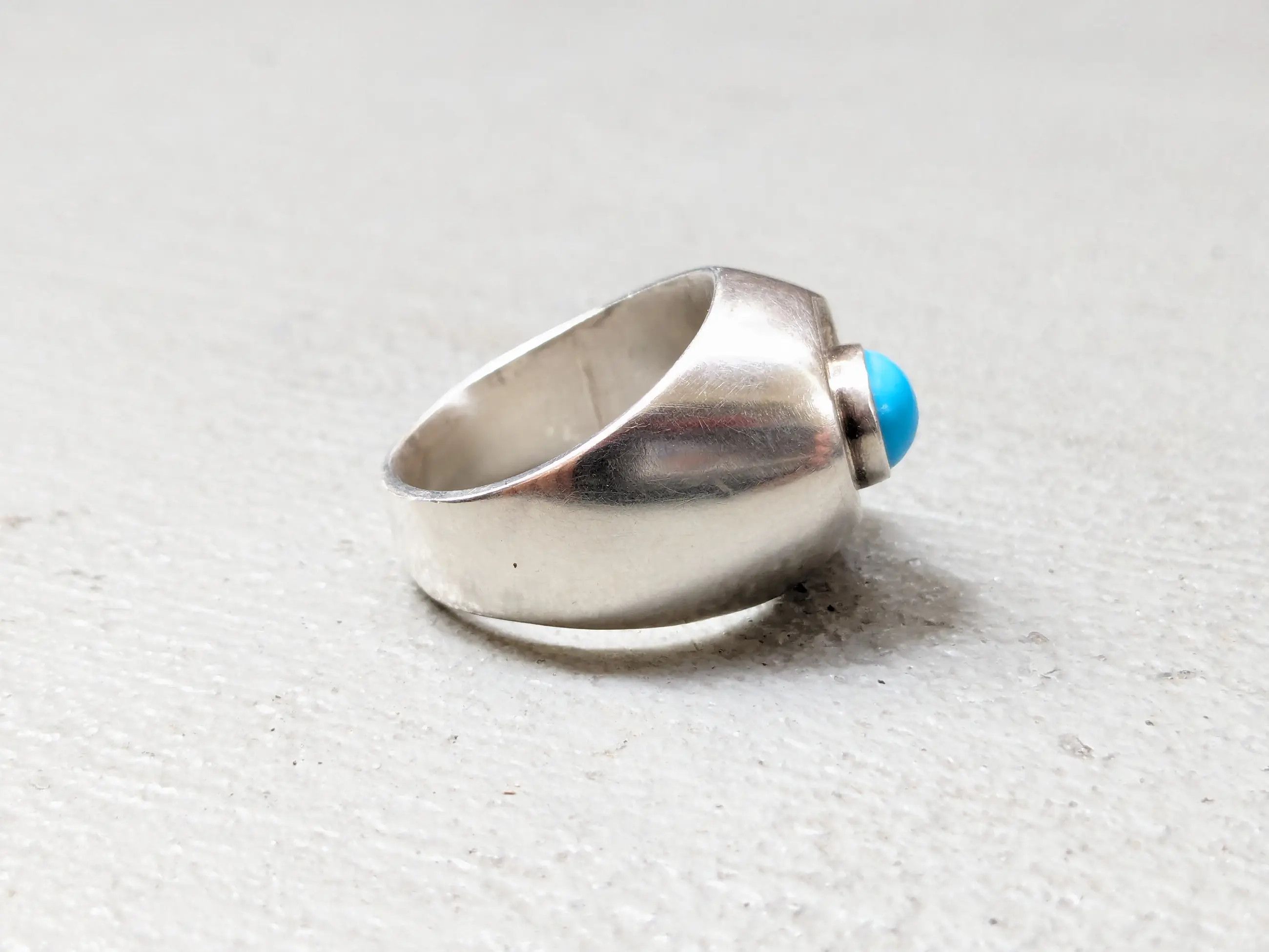 Jewelry Vintage Sterling Silver Ring Turquoise 10.75 Modern Art Deco Size ONE SIZE - 4 Thumbnail