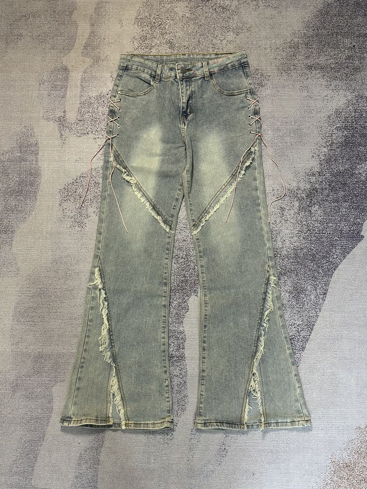 Le Grande Bleu (L.G.B.) 2000s Vintage Lace Up Pachwork Flared Denim LGB Y2k Size US 27 - 1 Thumbnail