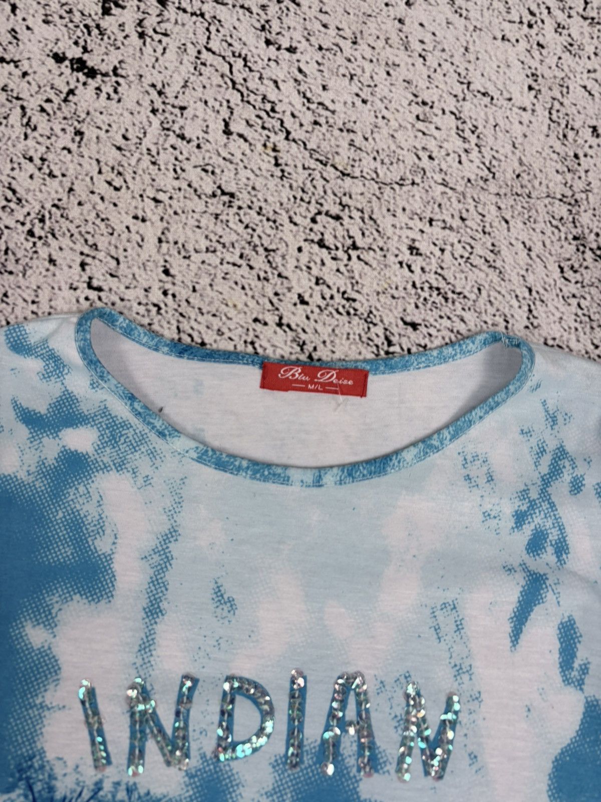 Japanese Brand Vintage Y2K Blue Tie Dye Rhinestone Flare Longsleeve Tee Size M / US 6-8 / IT 42-44 - 5 Thumbnail
