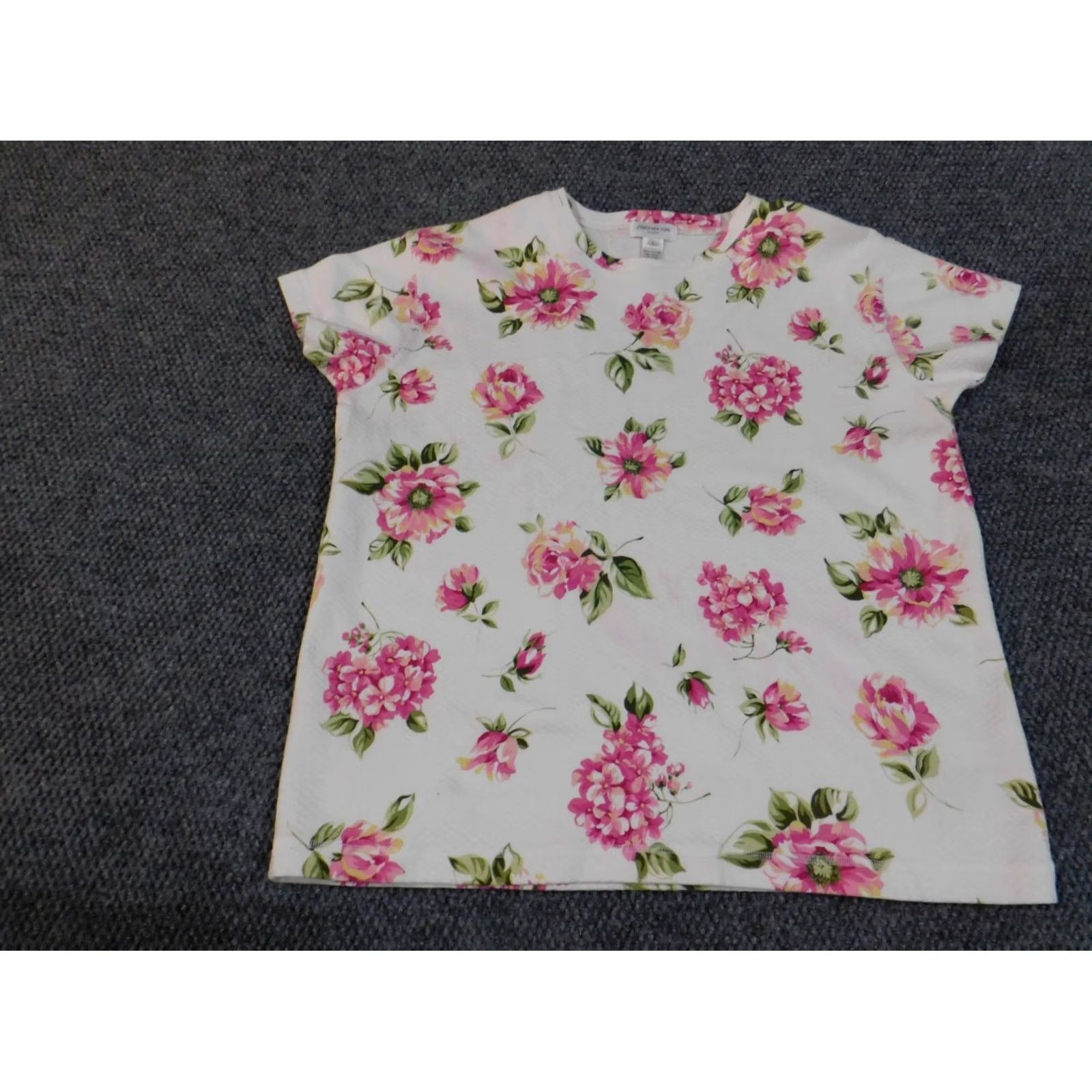 Jones New York Jones New York top Womens L Cotton Floral crew neck pullover Casual Pink / White Short Sleeve Non-Iron Regular Fit Size L / US 10 / IT 46 - 2 Thumbnail