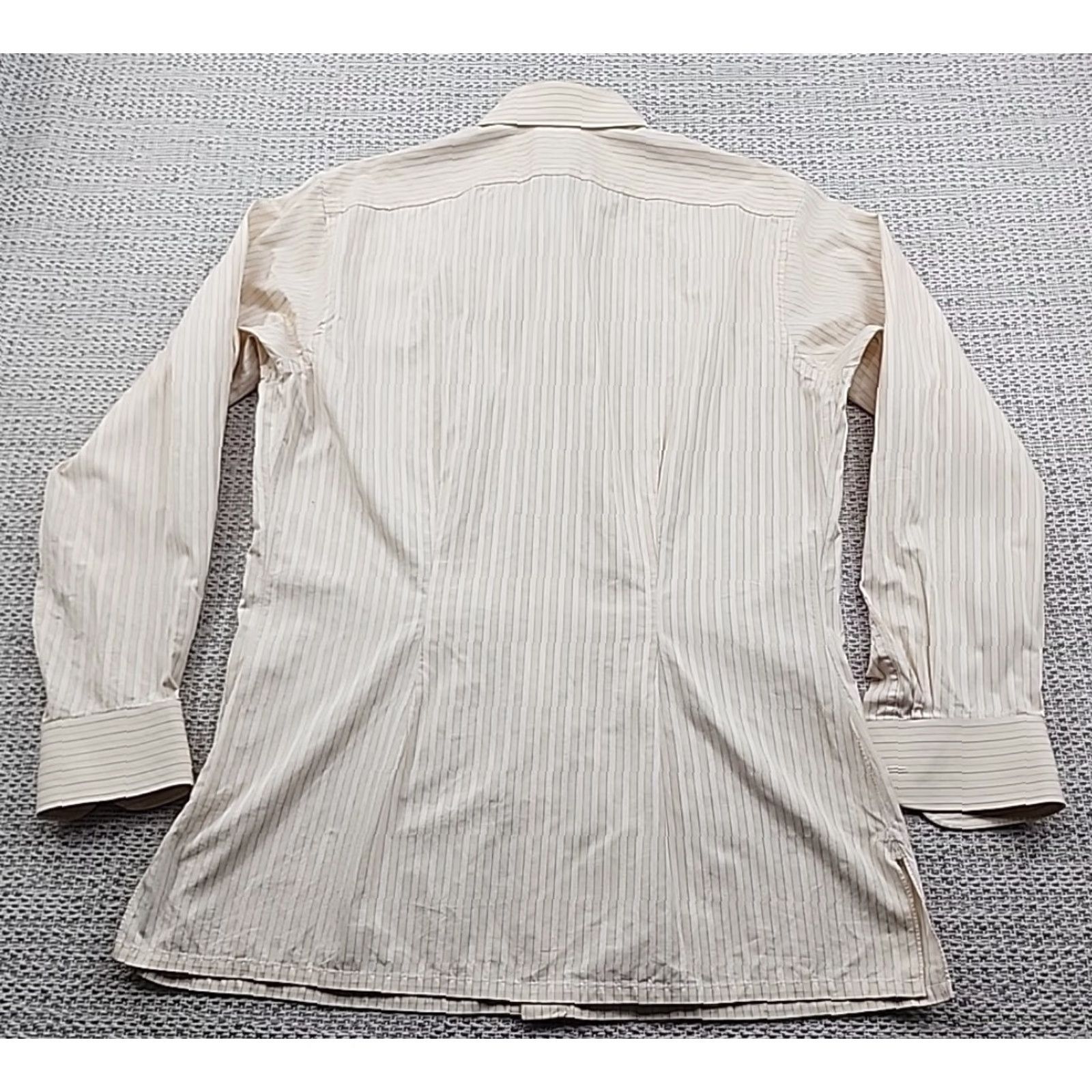 Lanvin VINTAGE Lanvin Dress Shirt Mens 16.5x34 Long Sleeve Beige Striped Slim Fit Cotton Blend Shirt Mens Size 46R - 5 Thumbnail