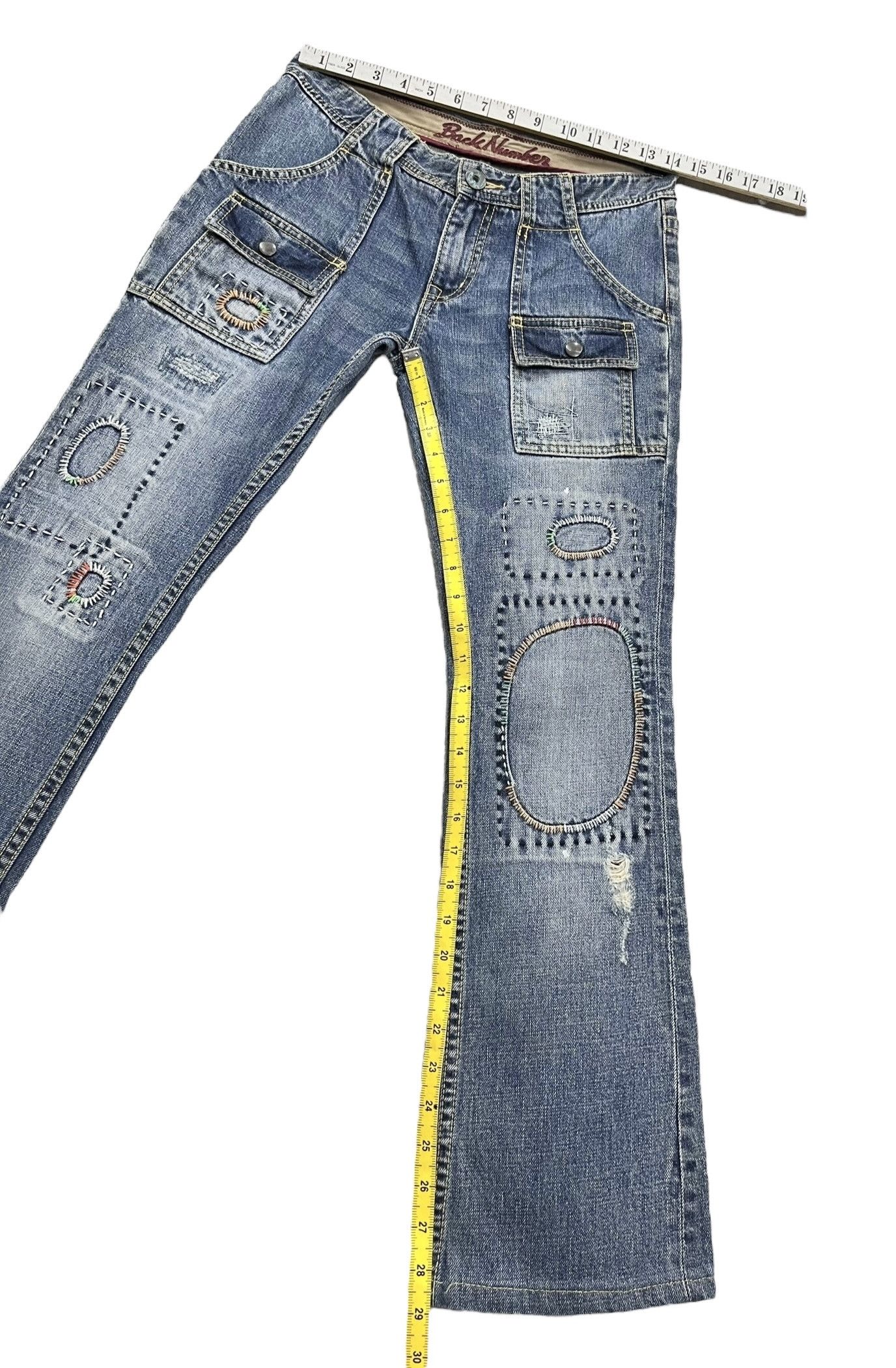 Japanese Brand FYE🔥Vtg BACK NUMBER Art Patchwork Sashiko Style Bush Flare Size 28" / US 6 / IT 42 - 9 Thumbnail