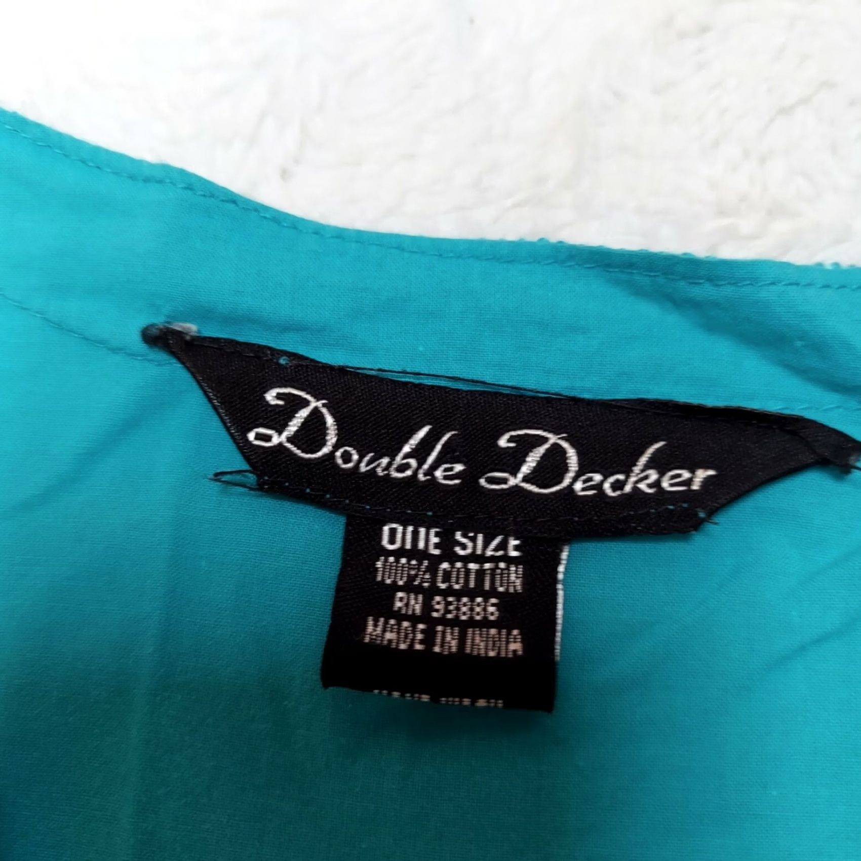Doublet Double Decker Womens Tunic Top Floral Embroidered 3/4 Sleeve Turquoise One Size Size ONE SIZE - 3 Thumbnail