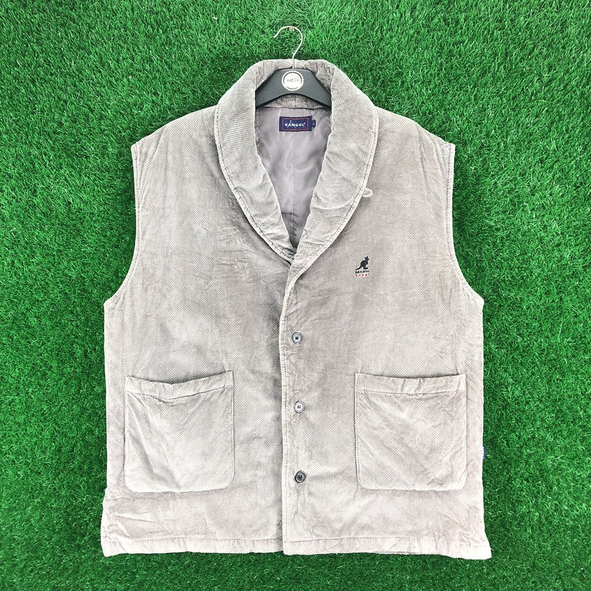 image of Vintage Kangol Sport Velvet Shawl Collar Vest in Grey, Men's (Size 2XL)
