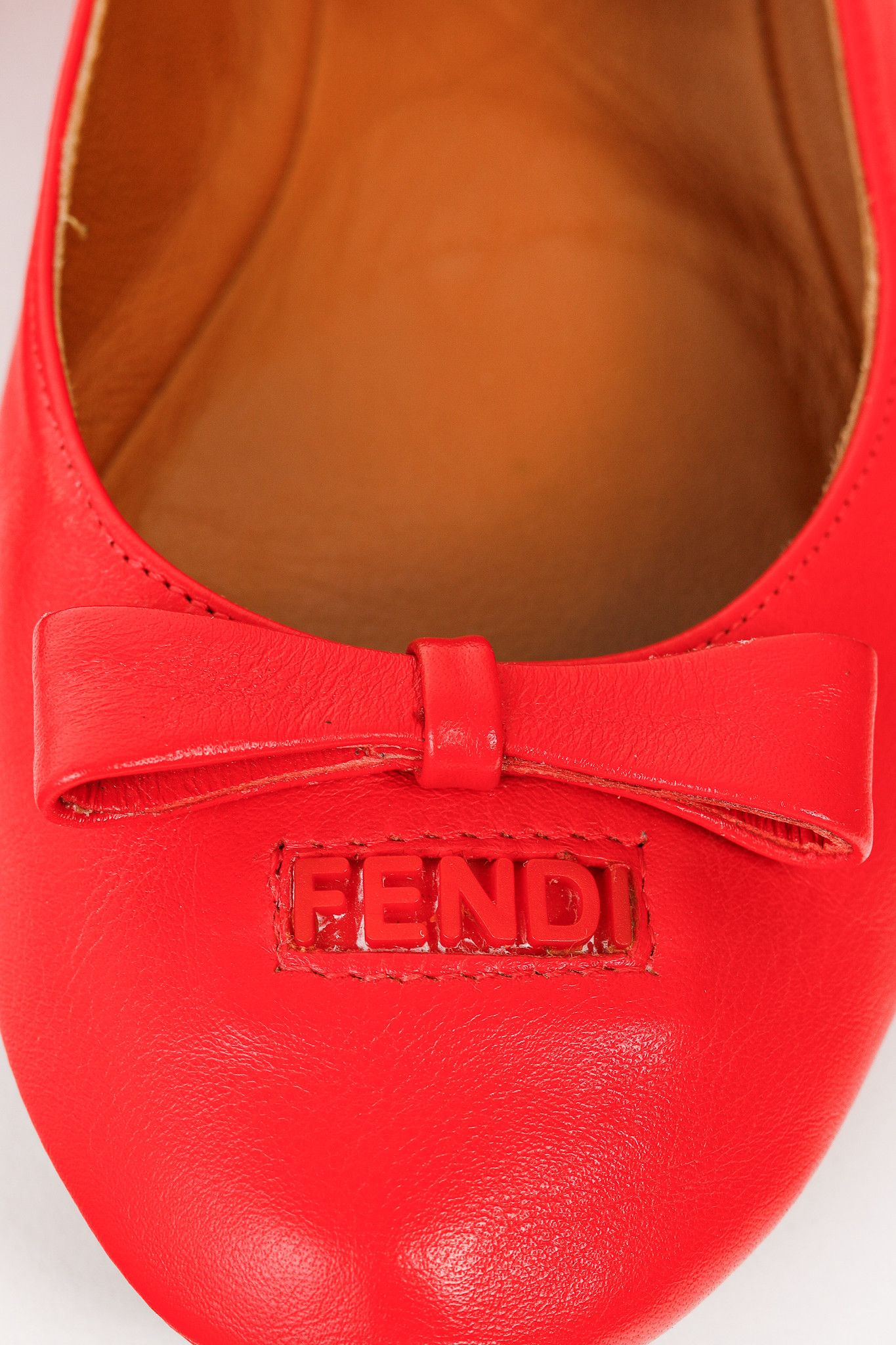 Fendi Fendi Coral Red Leather Bow Scrunch Ballet Flats Size US 7.5 / IT 37.5 - 8 Thumbnail