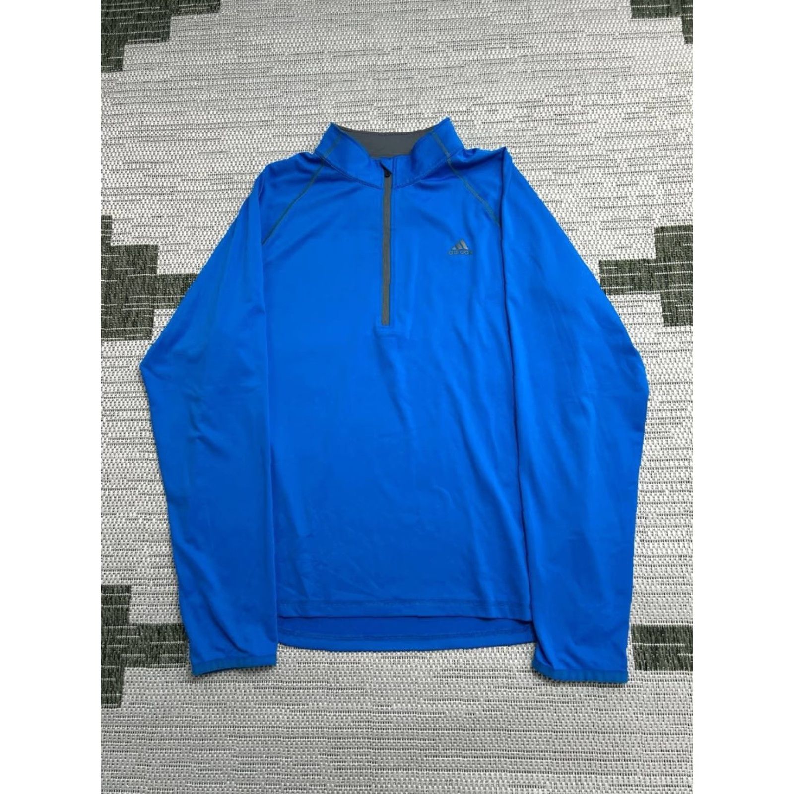 Adidas adidas Shirt Mens Medium Blue Trefoil Logo Stretch Mock Neck Quarter Zip Workout Size US M / EU 48-50 / 2 - 2 Thumbnail