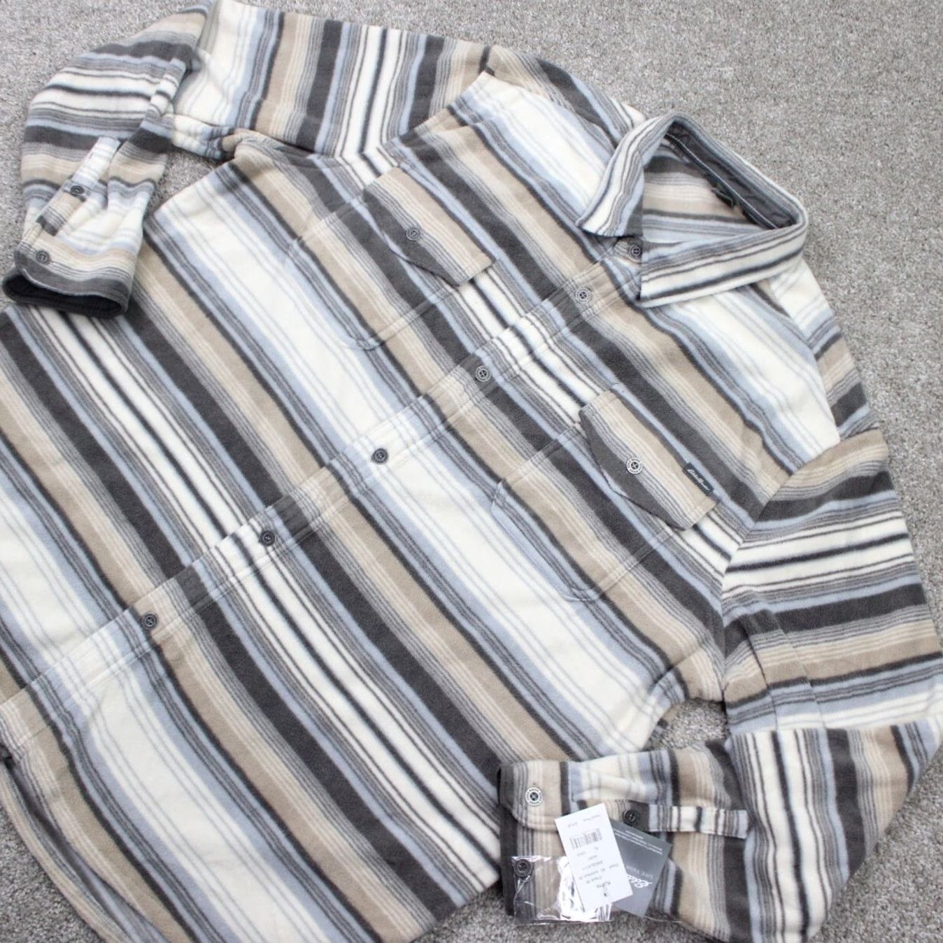 Eddie Bauer Eddie Bauer Chutes Shirt Jacket Ivory Striped XL Mens NWT L/S Button Shacket Coat Quilted Pocket Col lars Size US XL / EU 56 / 4 - 3 Thumbnail