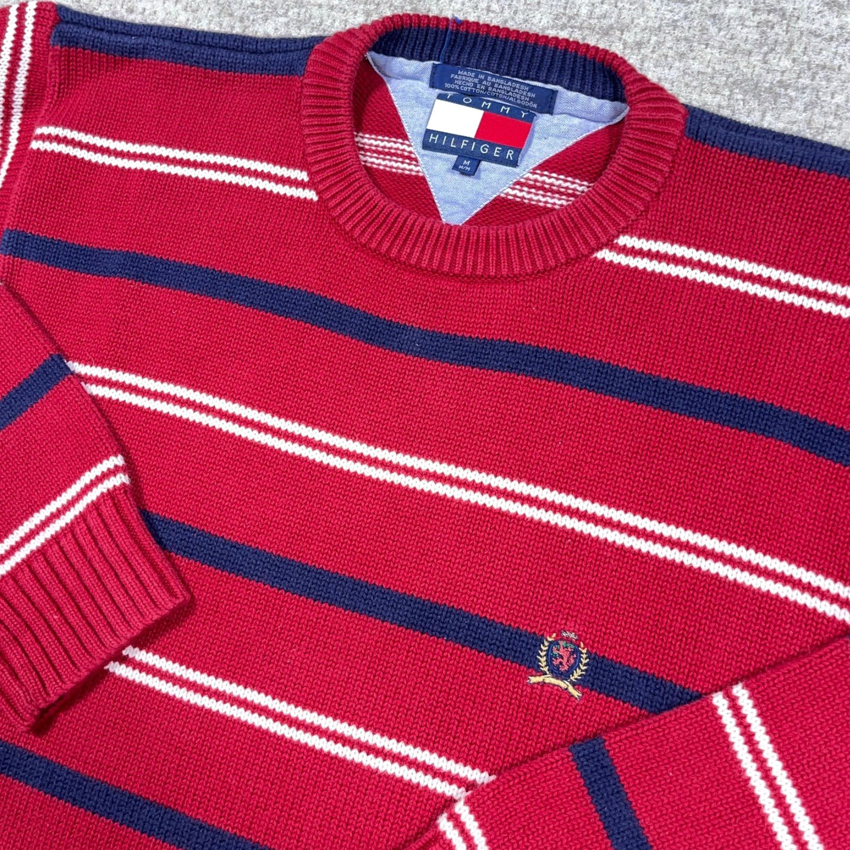 Tommy Hilfiger VINTAGE Tommy Hilfiger Sweater Men M Red Striped Heavy Knit Pullover Crew Neck 90s Modern Classic Mens Size US M / EU 48-50 / 2 - 3 Thumbnail