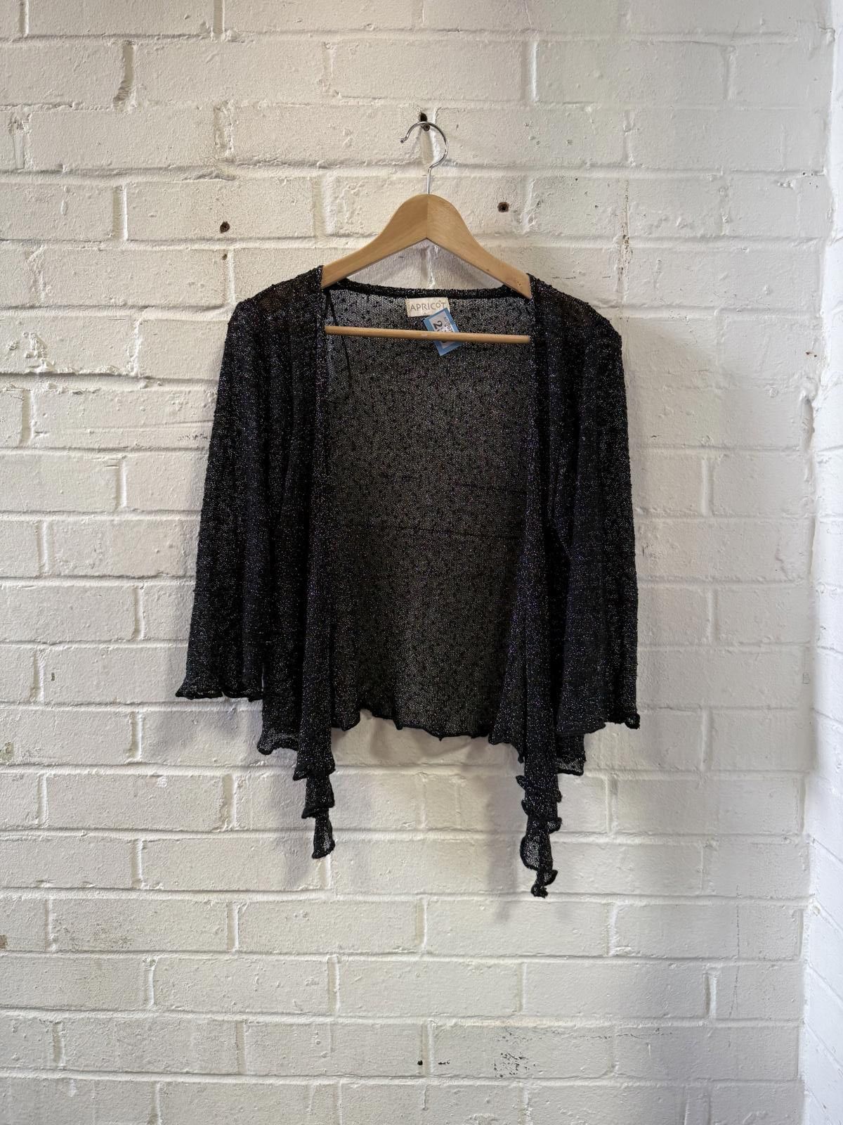 Designer Black Sheer Open-Front Cardigan by Apricot, Size Small Size S / US 4 / IT 40 - 1 Thumbnail