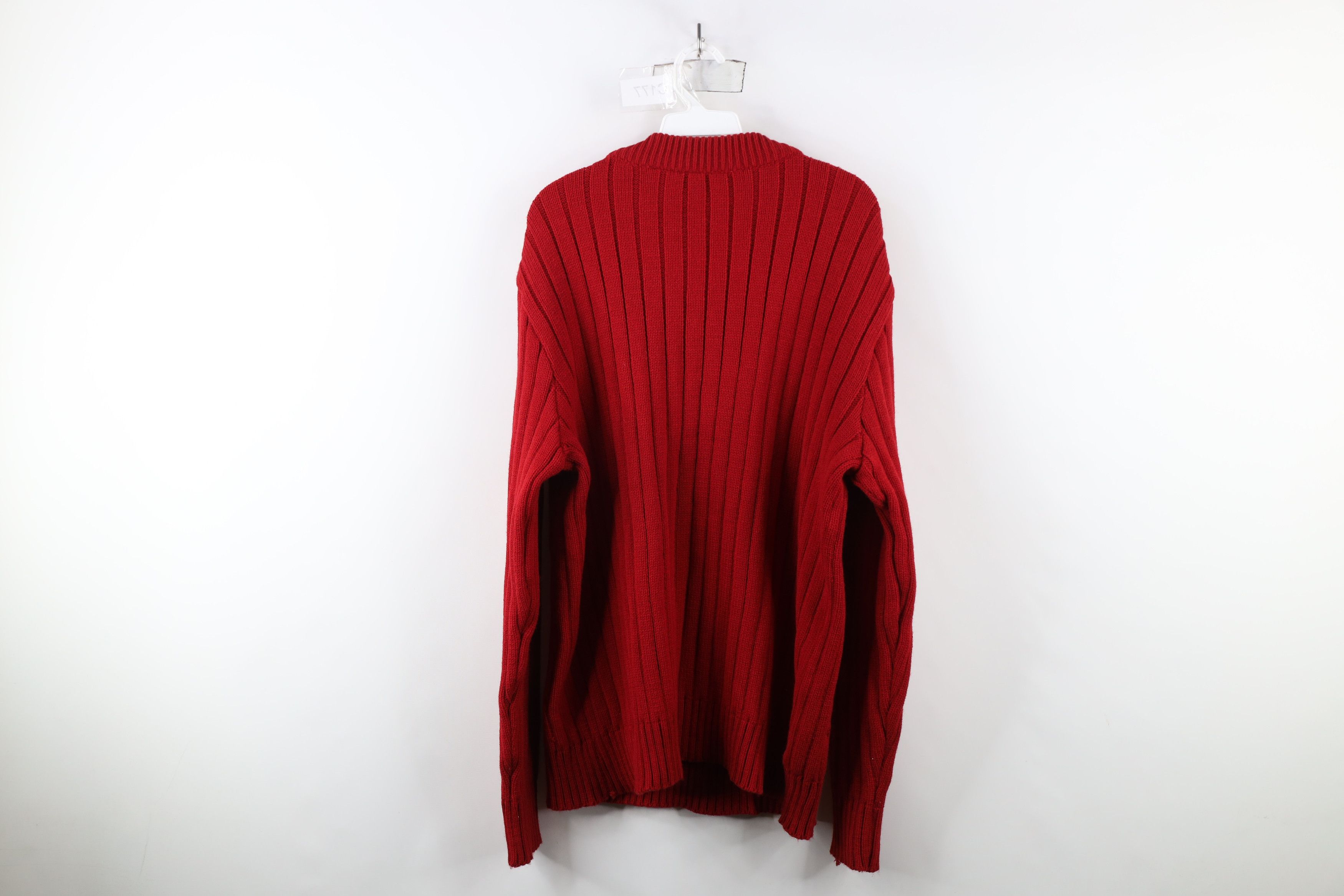 Vintage Vintage 90s Streetwear Cable Knit Crewneck Sweater Red Size US L / EU 52-54 / 3 - 7 Thumbnail