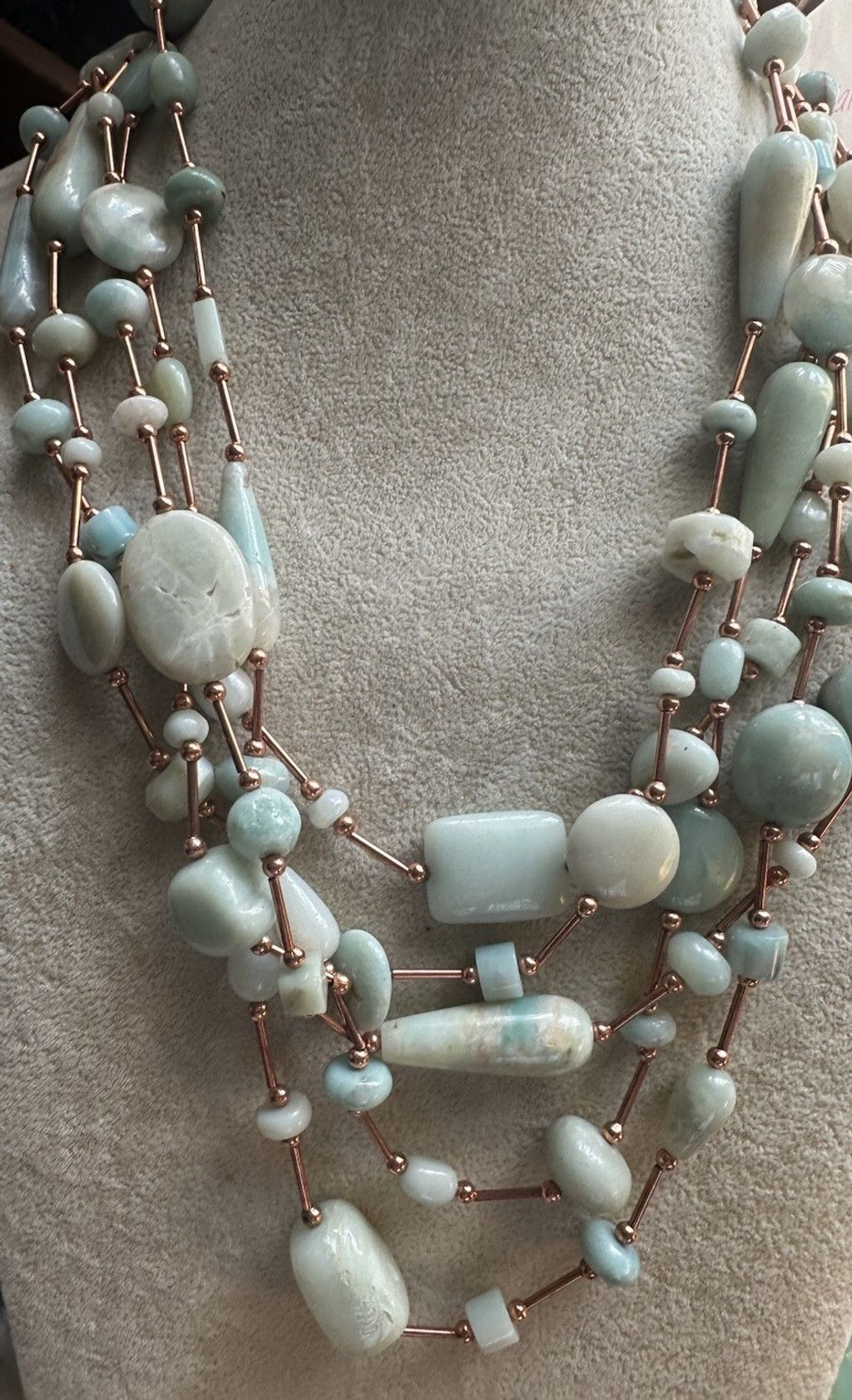Handmade Multi Strand Amazonite Green Gem Stone Lg. Bead Aqua copper Size ONE SIZE - 1 Thumbnail