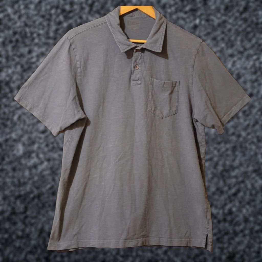 Vintage LL Bean Polo Shirt Grey 100% Cotton Mens L Classic Short Sleeve Polo Shirt Logo Breathable All Seasons Casual Travel Sport Mens L Size US XL / EU 56 / 4 - 1 Thumbnail
