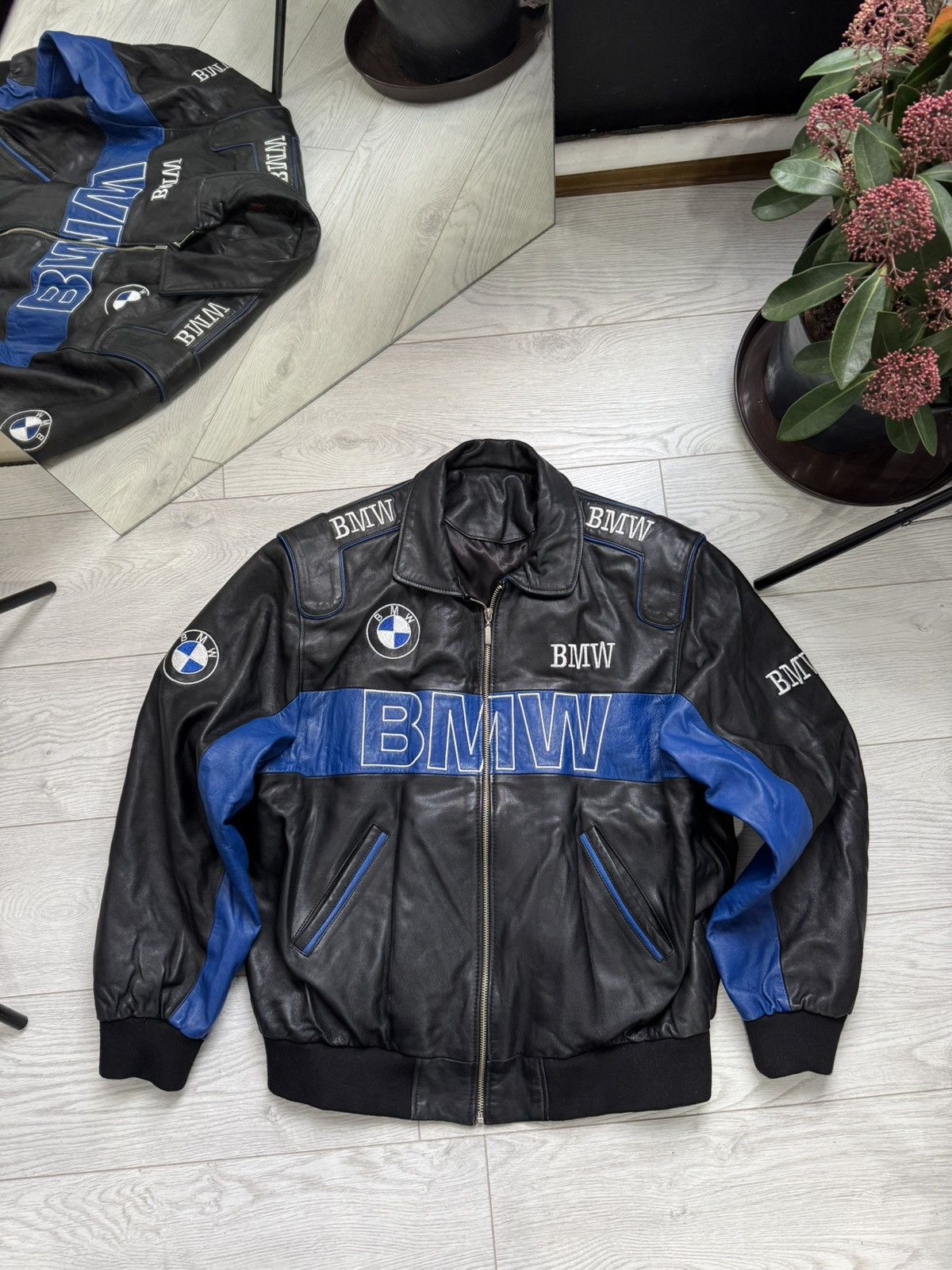 BMW × Vintage BMW Vintage leather bomber moto jacket big