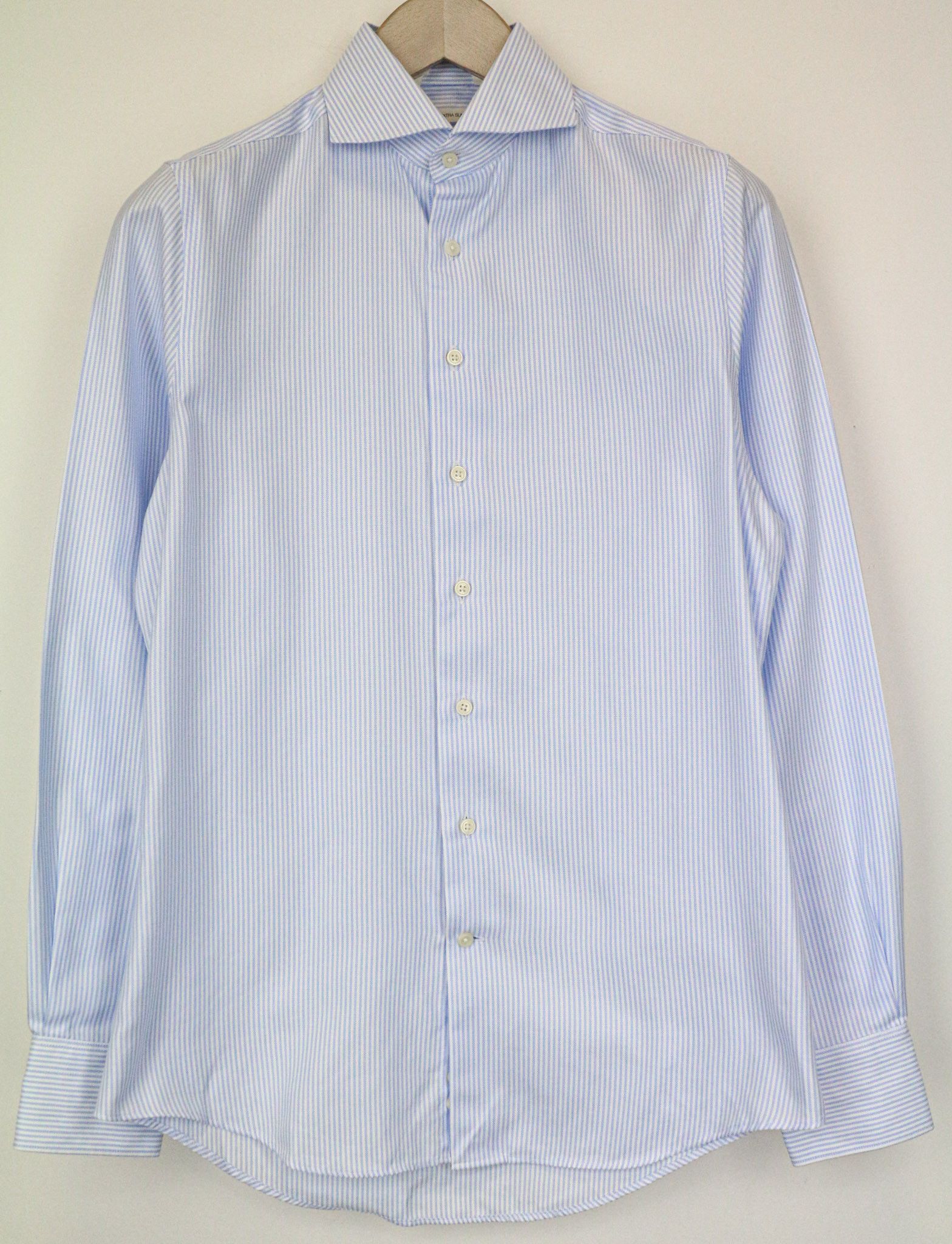 Suitsupply 37/14 1/2 Extra Slim Blue Cotton Striped Shirt 79377 Size 36R - 1 Thumbnail