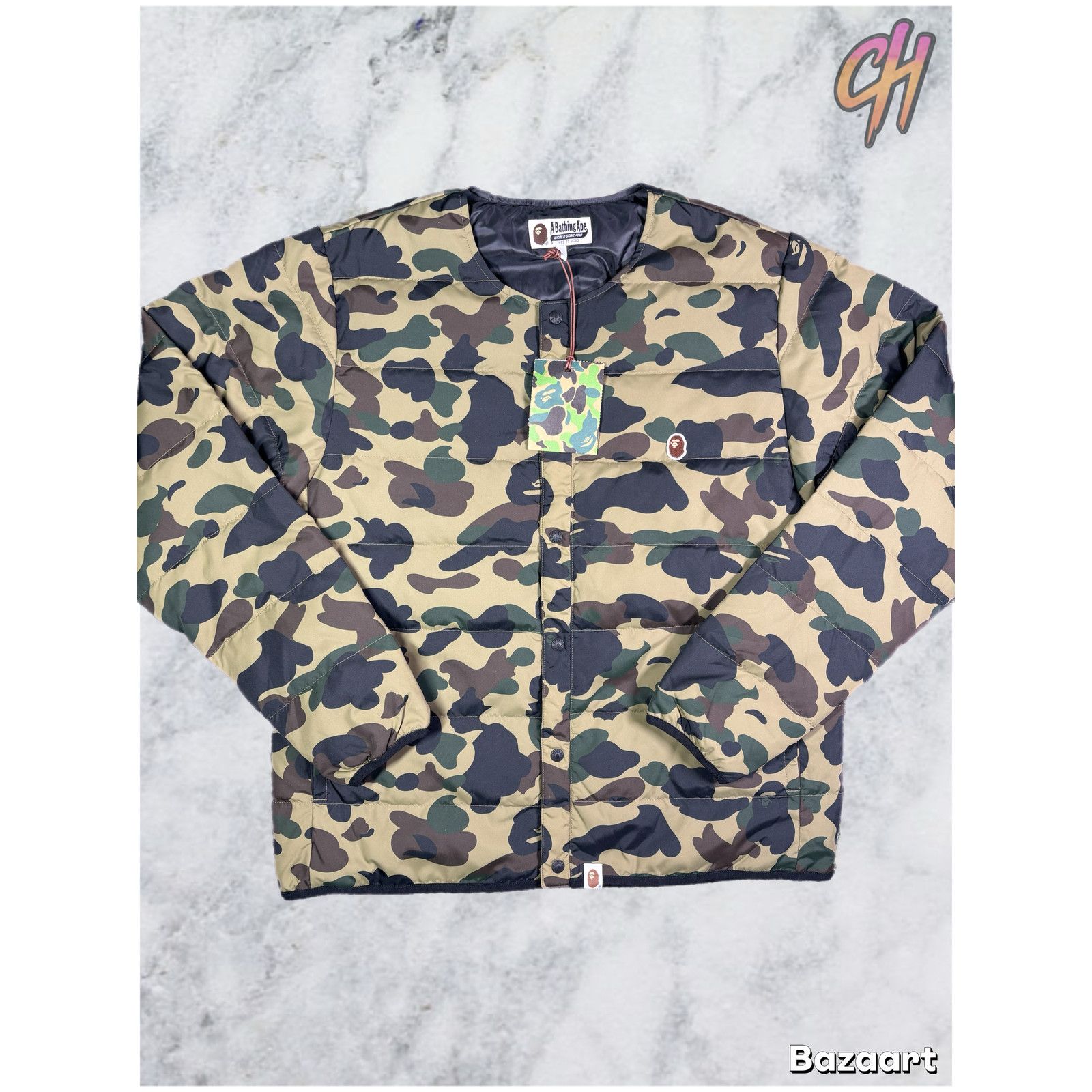 Bape Bape 1st Camo Collarless Green Down Puffer Jacket Size XL Size US XL / EU 56 / 4 - 1 Thumbnail