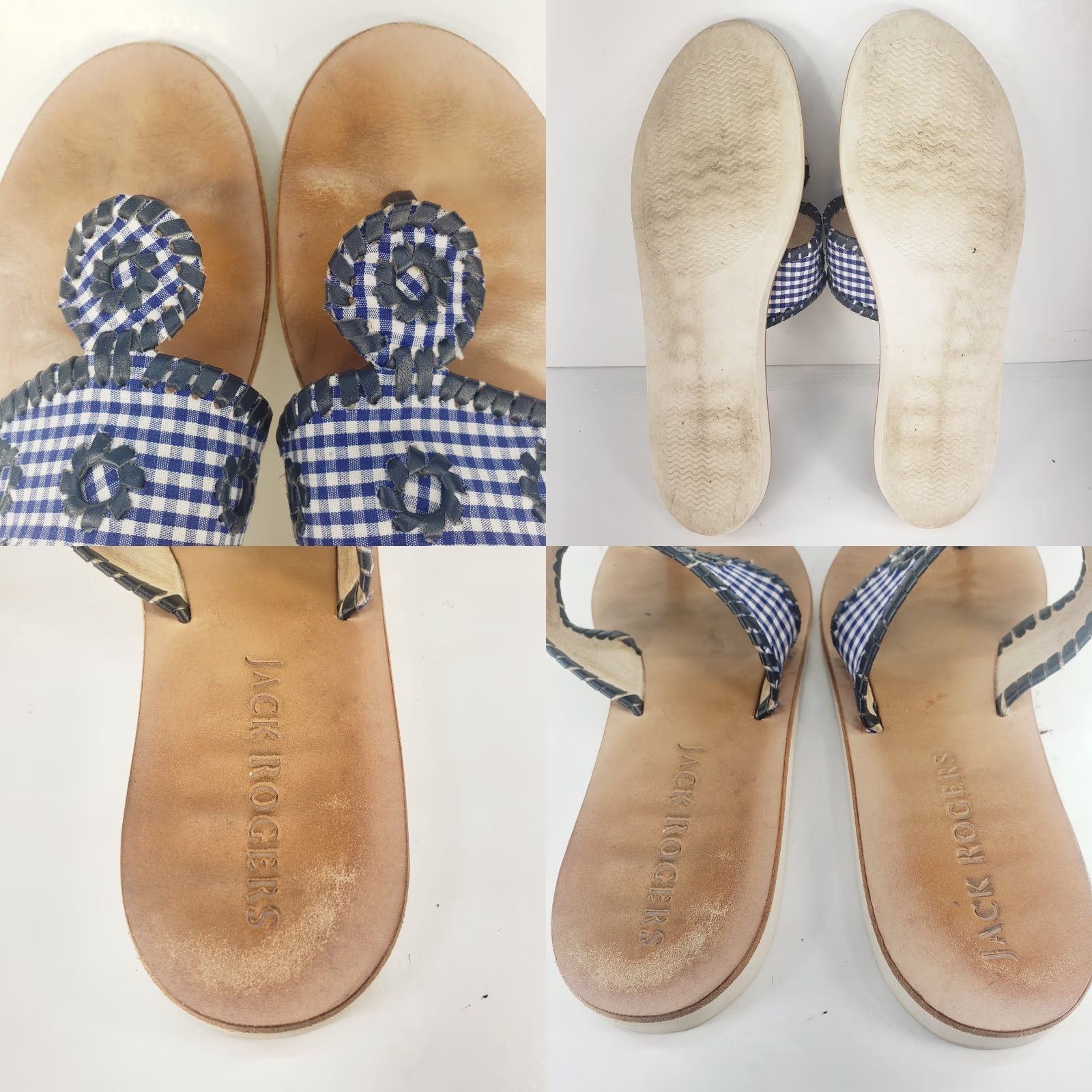 Jack Rogers JACK ROGERS Blue Gingham Check Whipstitch Fabric Slides Sandals 8M Womens Slip On Casual Travel Party/Cocktail Sandals Size US 8 / IT 38 - 8 Thumbnail