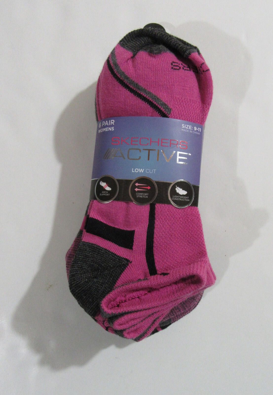 SKECHERS Skechers Active Low Cut Socks Black Pink and Grey Pack of 6 Size ONE SIZE - 1 Thumbnail